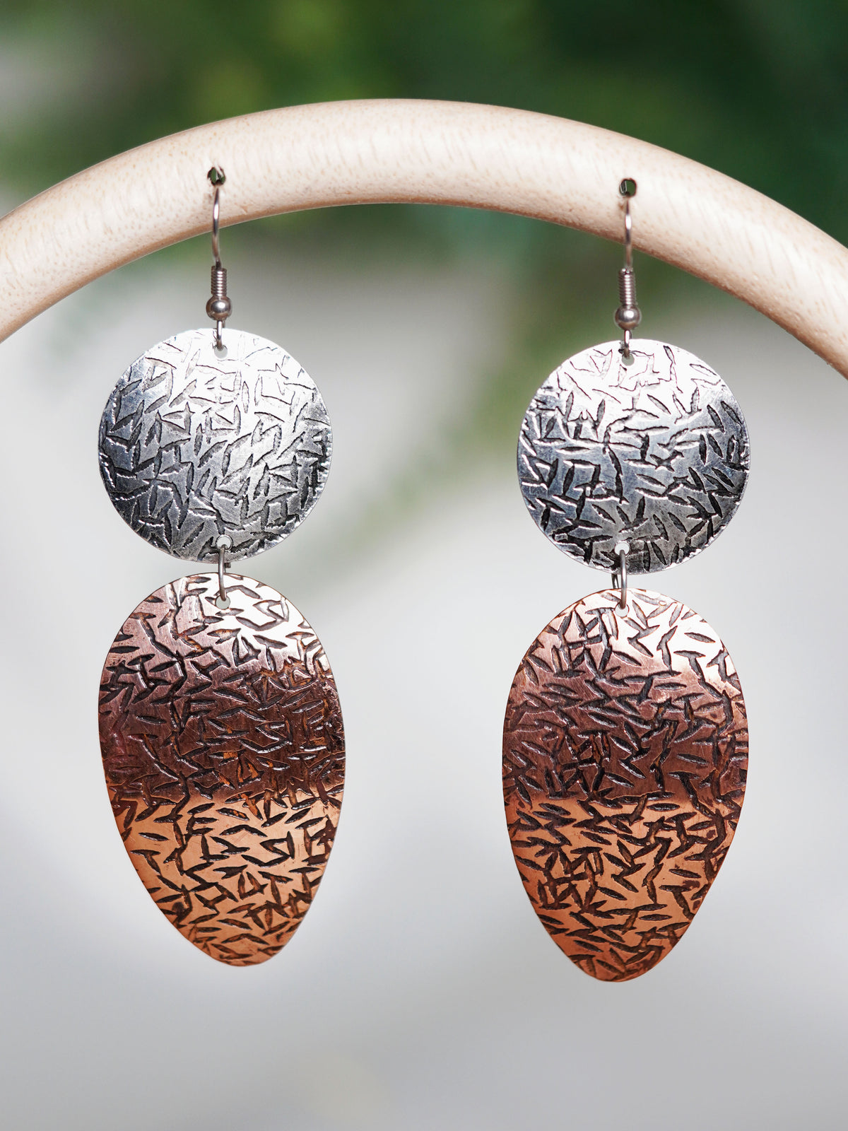 Dual-Tone Hammered Drop Earrings