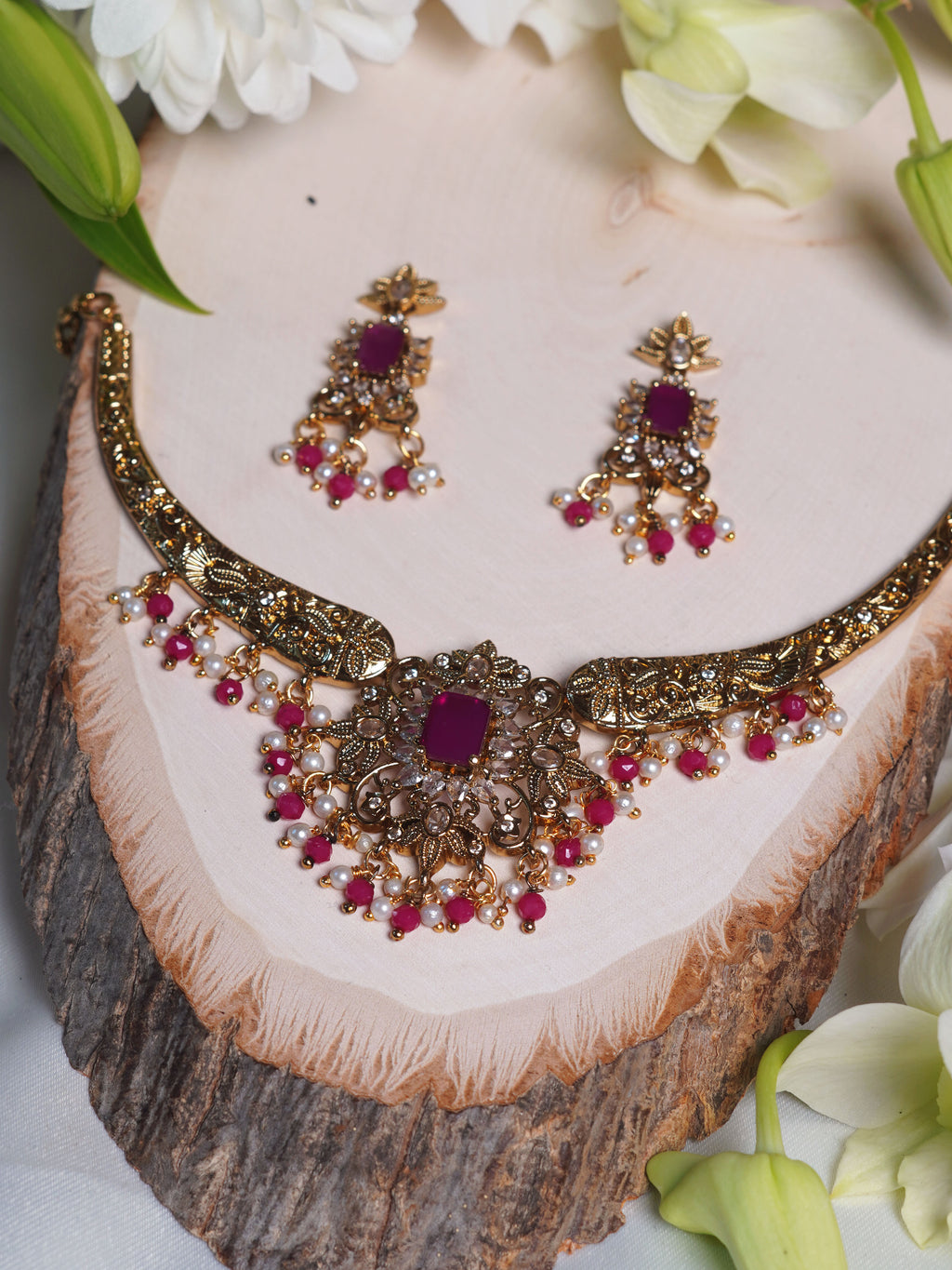 Crimson Heritage Kundan Necklace Set