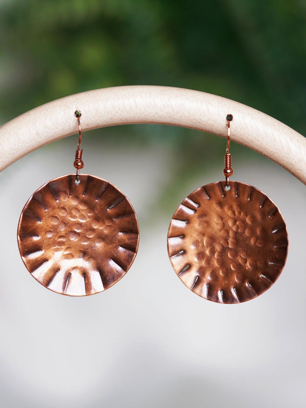 Hammered Copper Sun Disc Earrings