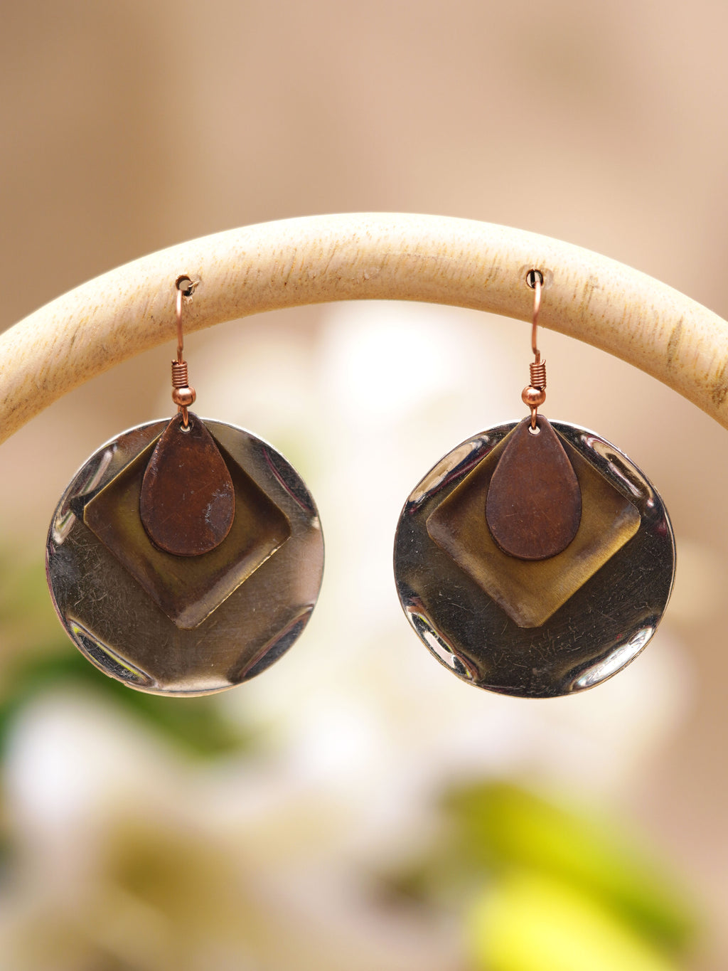 Mixed Metal Geometric Disc Earrings