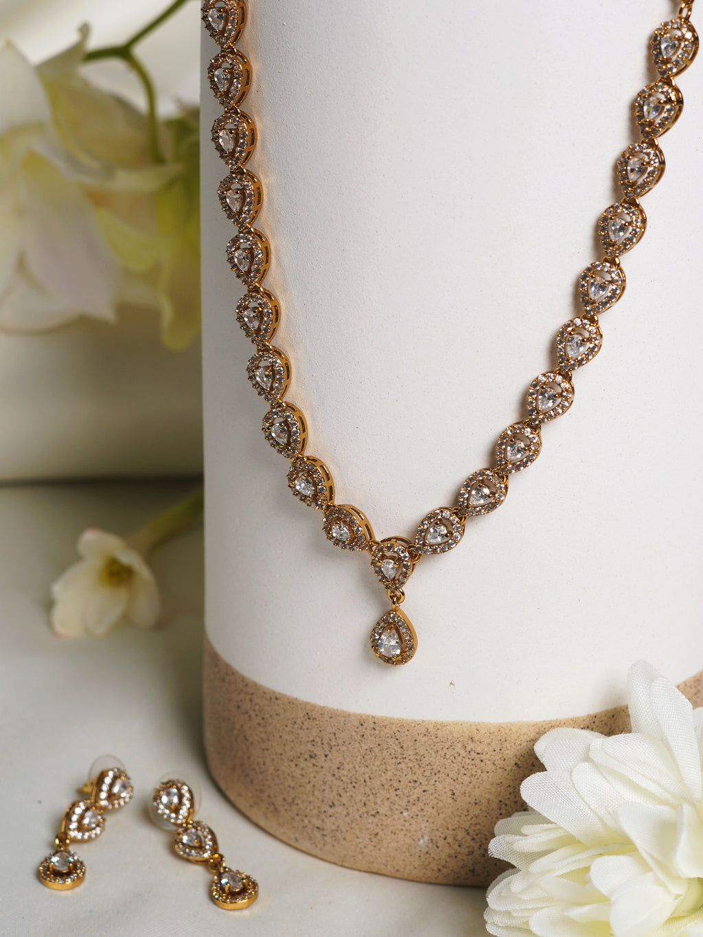 Ivory Teardrop Tennis Necklace Set