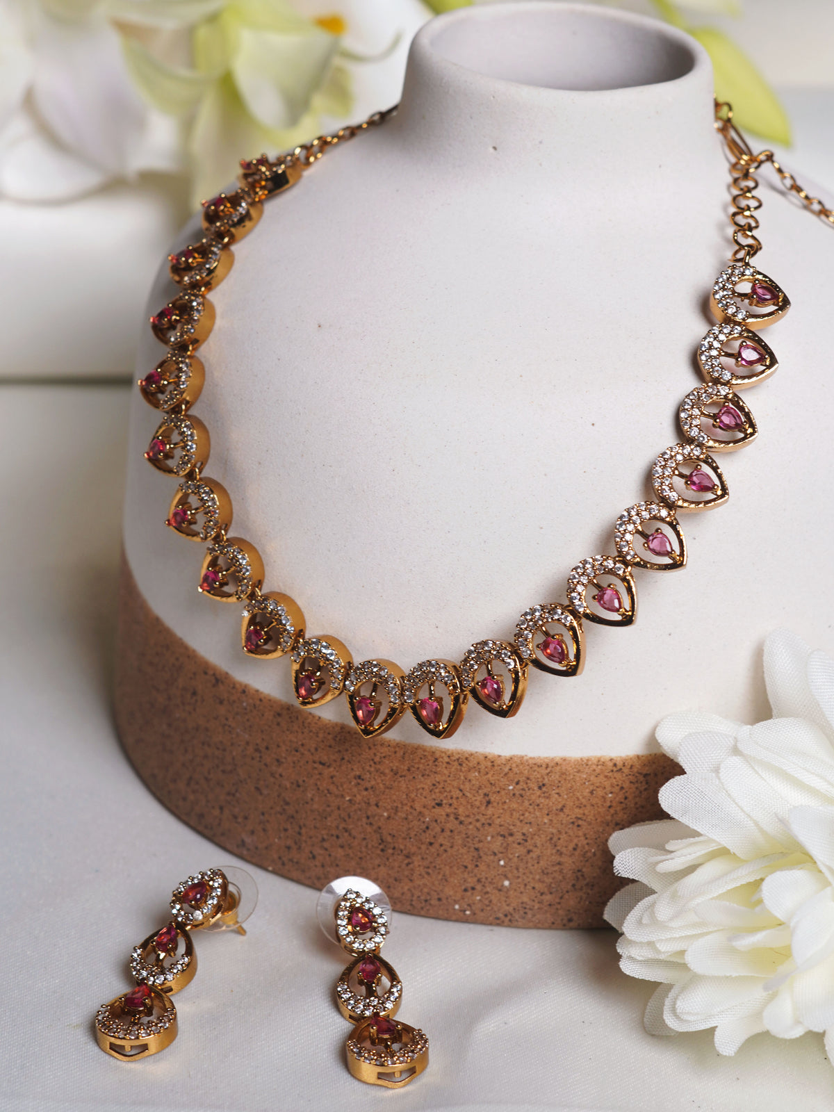 Blush Teardrop Crystal Necklace Set