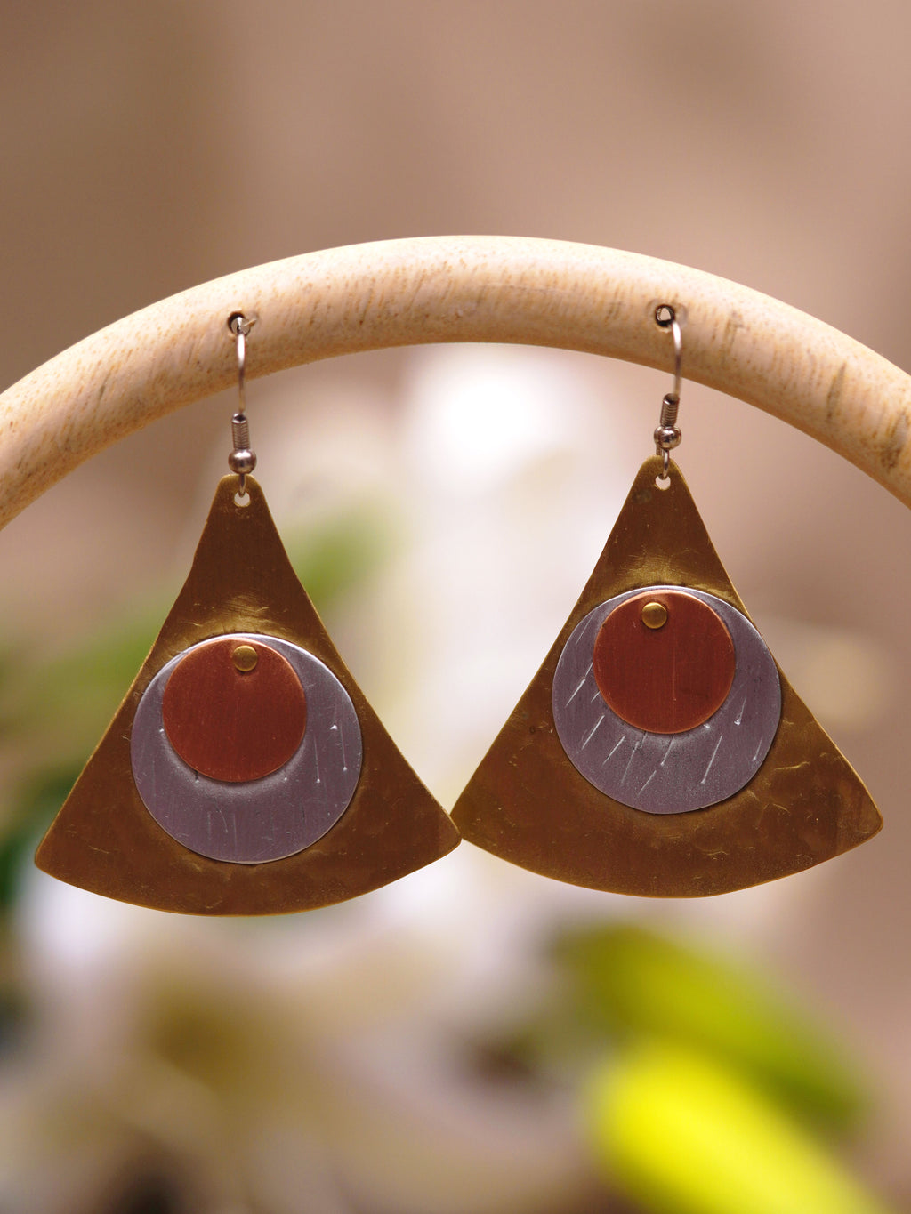Tri-Tone Geometric Fan Earrings
