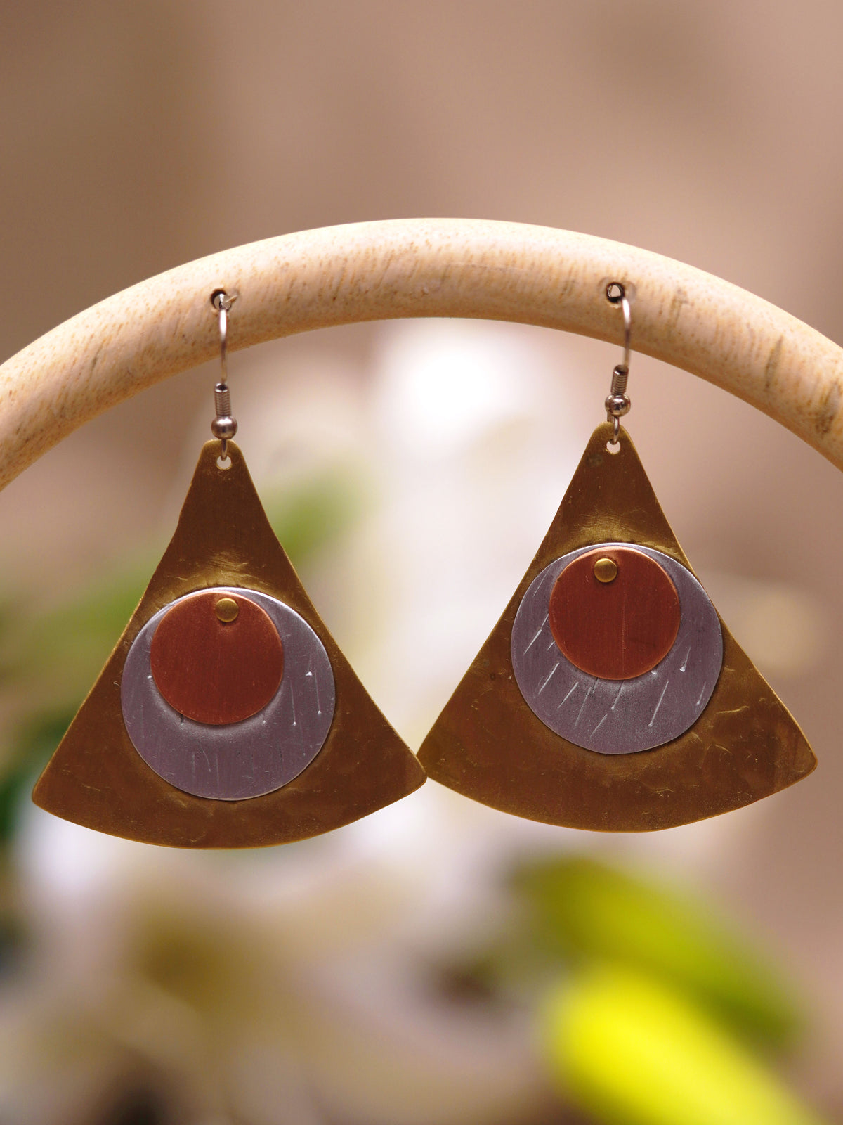 Tri-Tone Geometric Fan Earrings