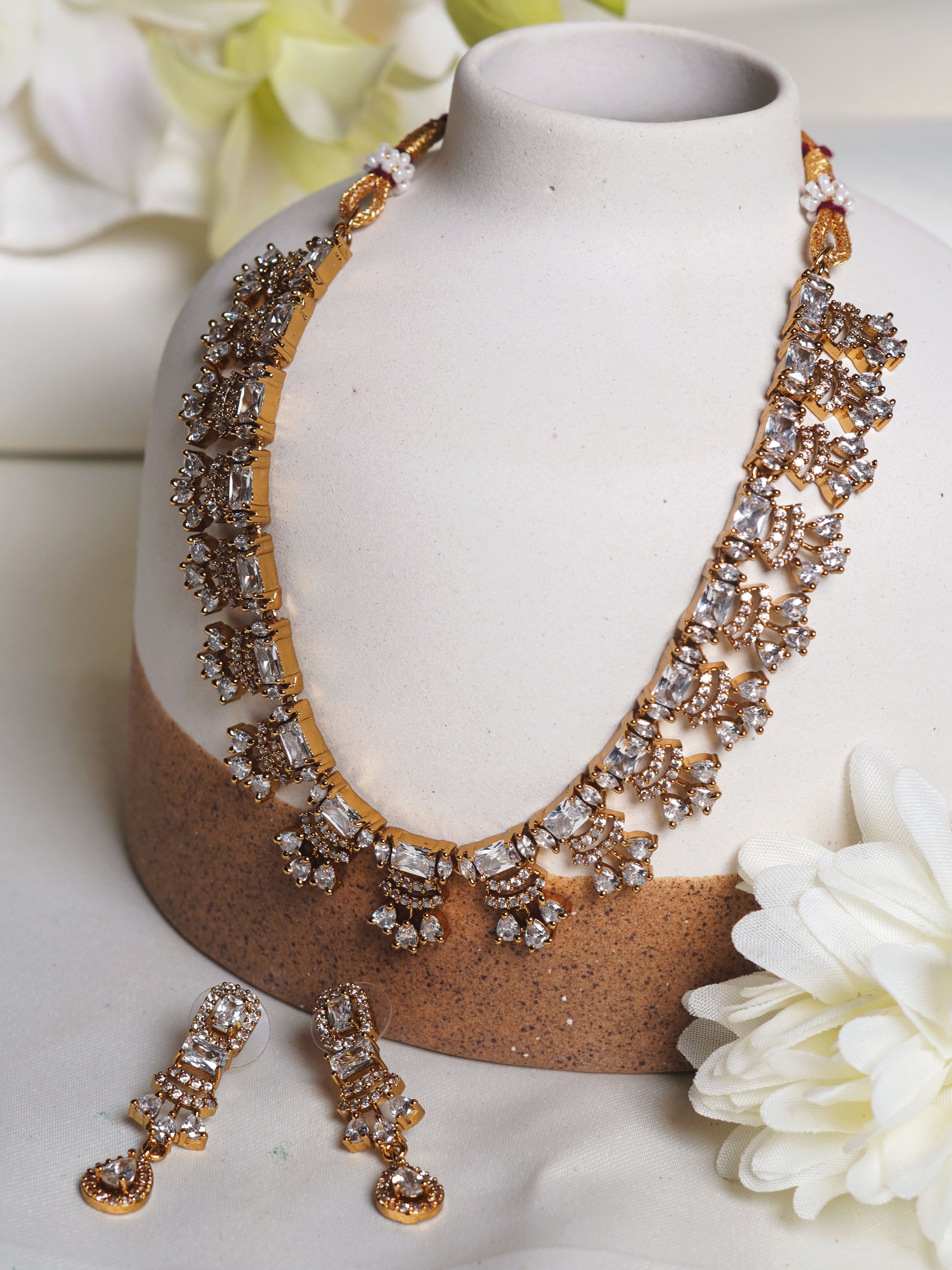 Regal Cascade Crystal Statement Necklace Set