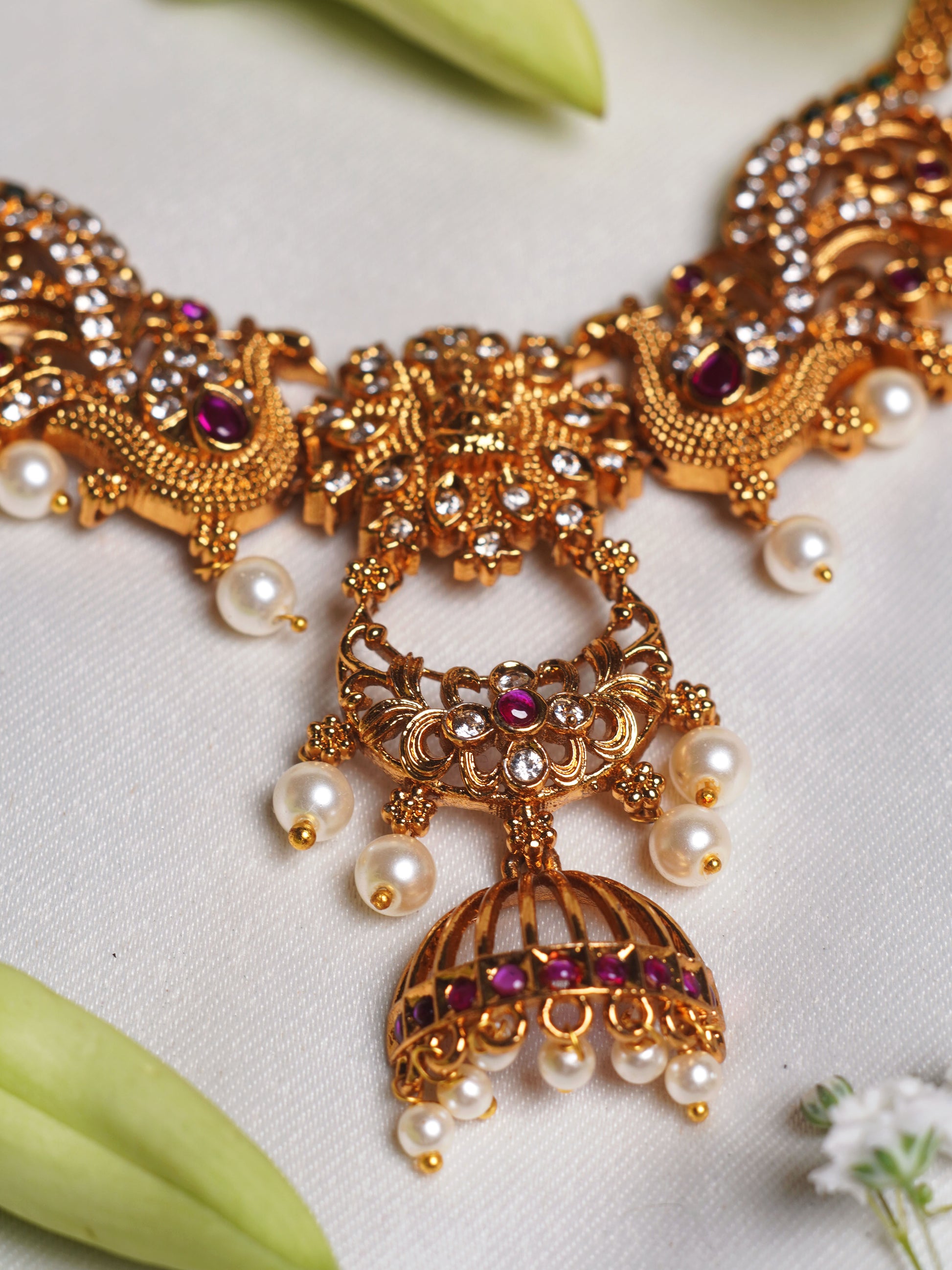 Royal Peacock Kundan Jhumka Necklace Set