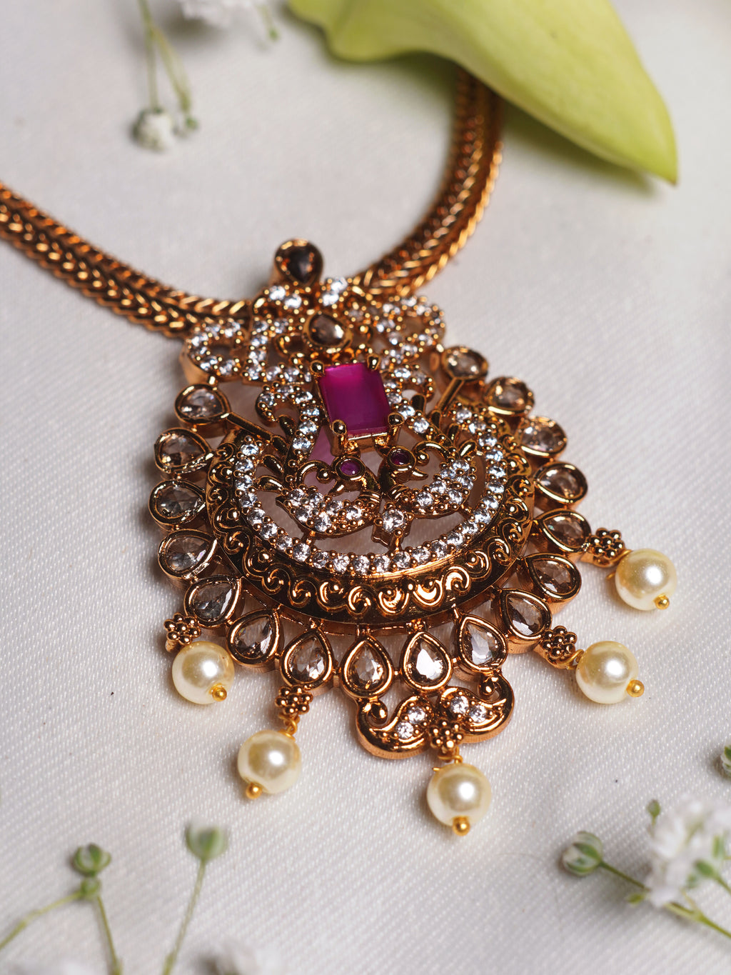 Crimson Ornate Kundan Pendant Necklace