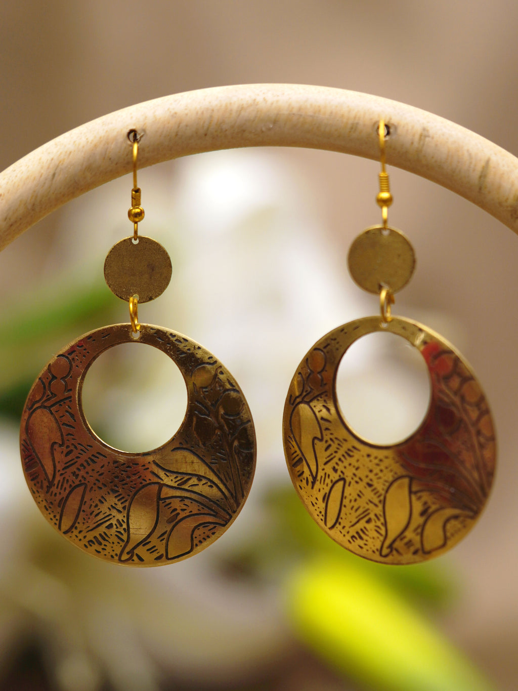 Antique Botanical Open Circle Earrings
