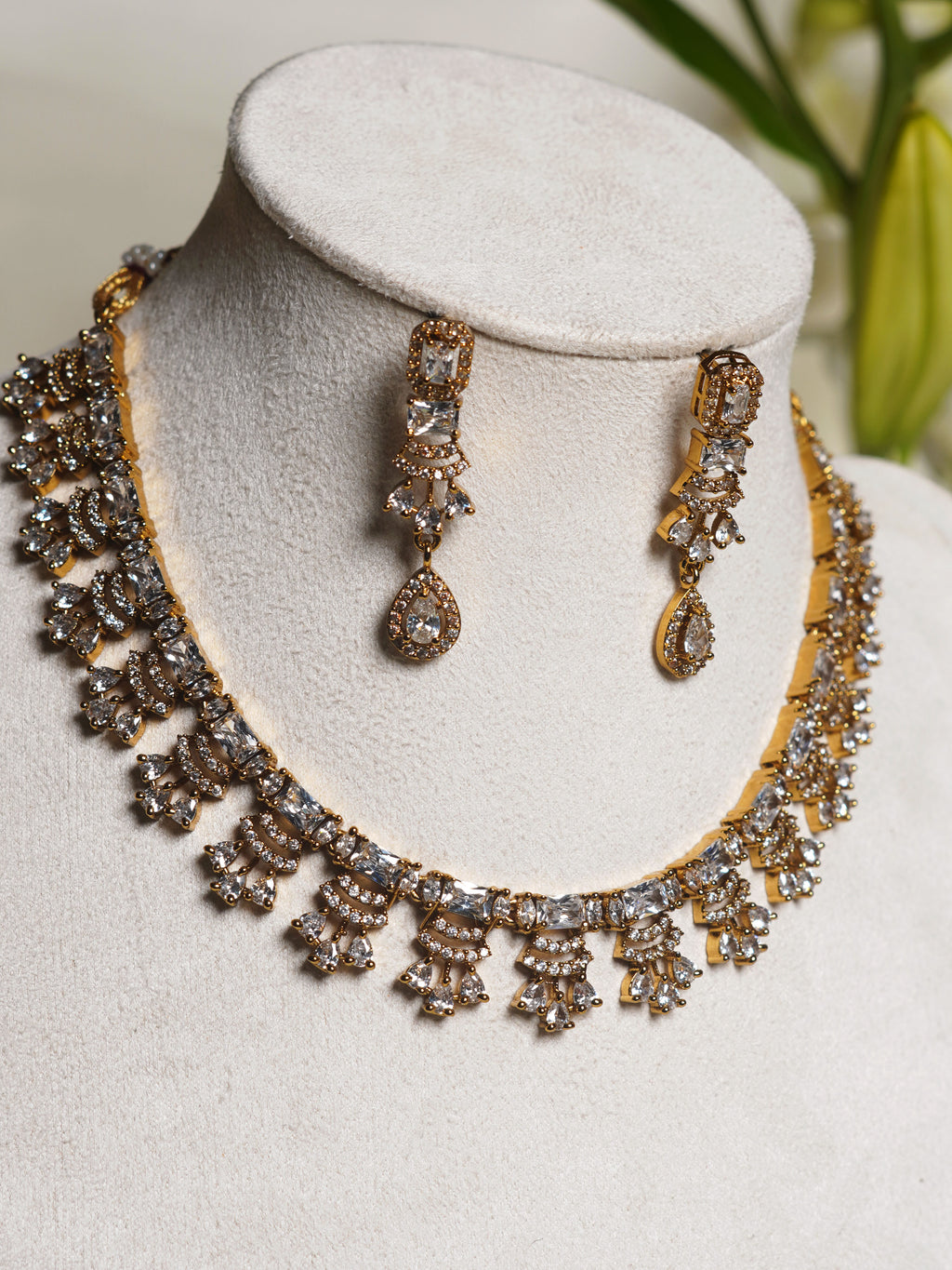 Regal Cascade Crystal Statement Necklace Set