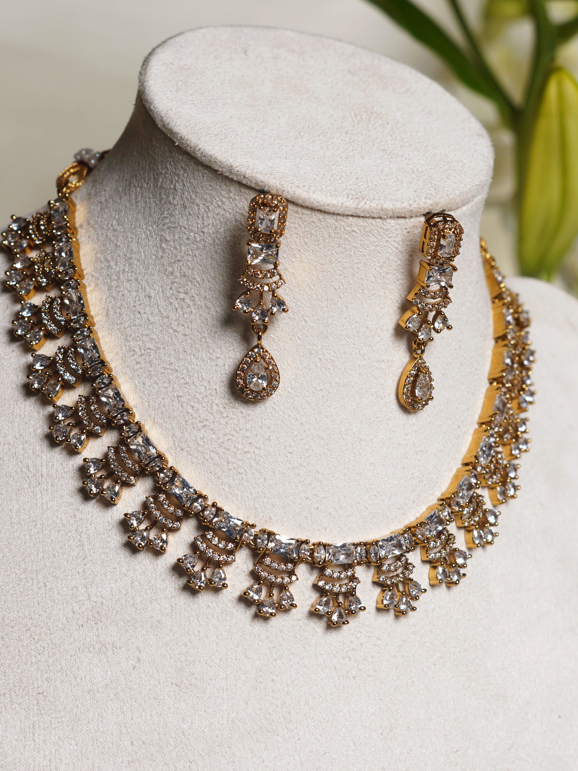 Regal Cascade Crystal Statement Necklace Set