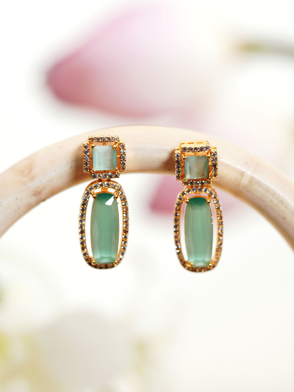 Mint Green Rectangular Stone Necklace Set
