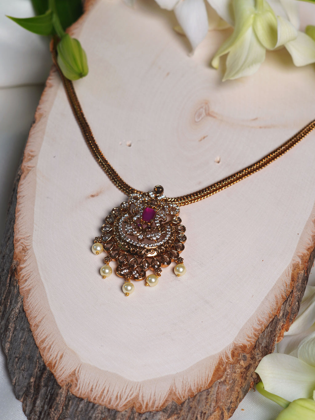 Crimson Ornate Kundan Pendant Necklace