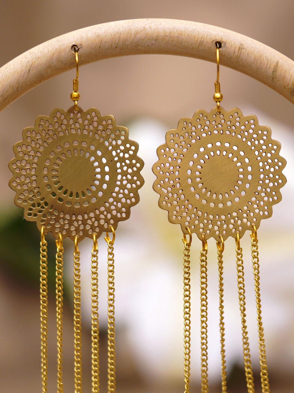 Golden Mandala Chain Fringe Earrings