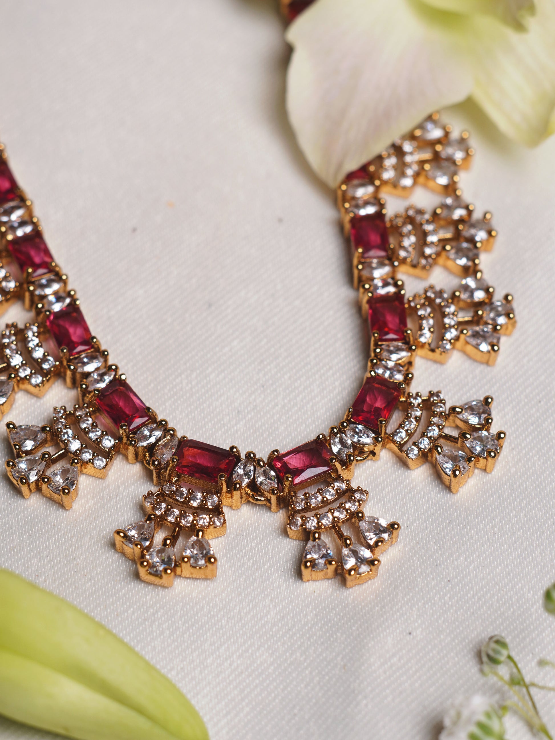 Crimson Cascade Crystal Statement Necklace Set