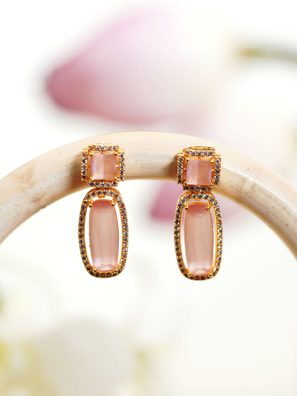 Blush Pink Rectangular Stone Necklace Set