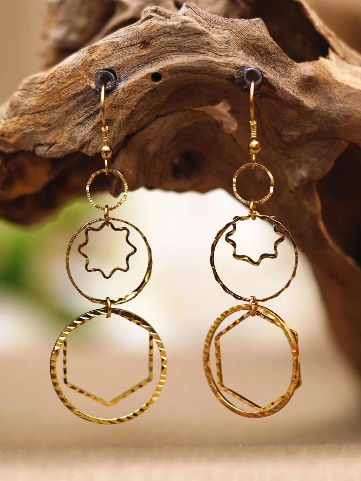Golden Geometry Cascade Earrings