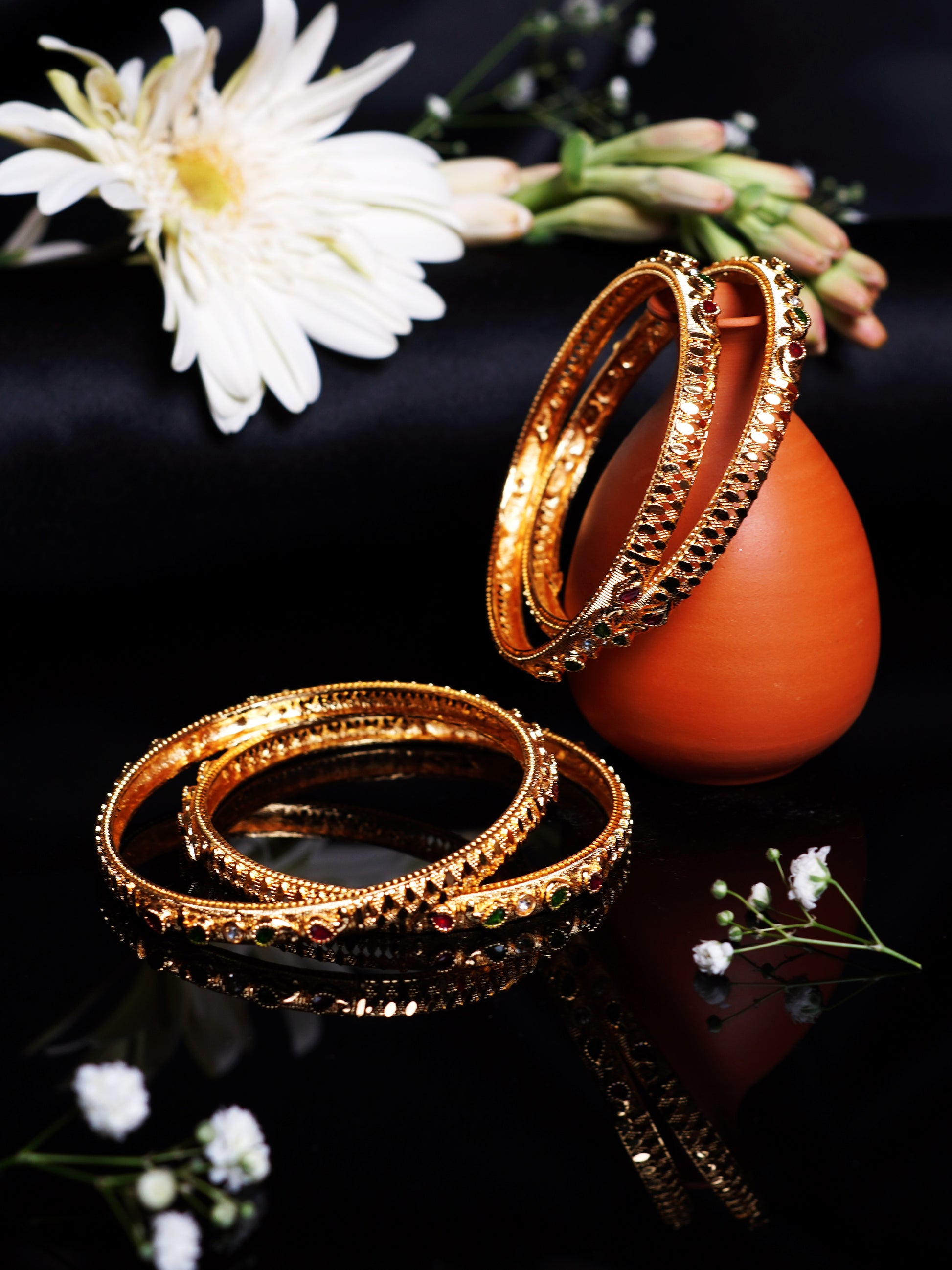 Navratan Leaf Design Bangle Set