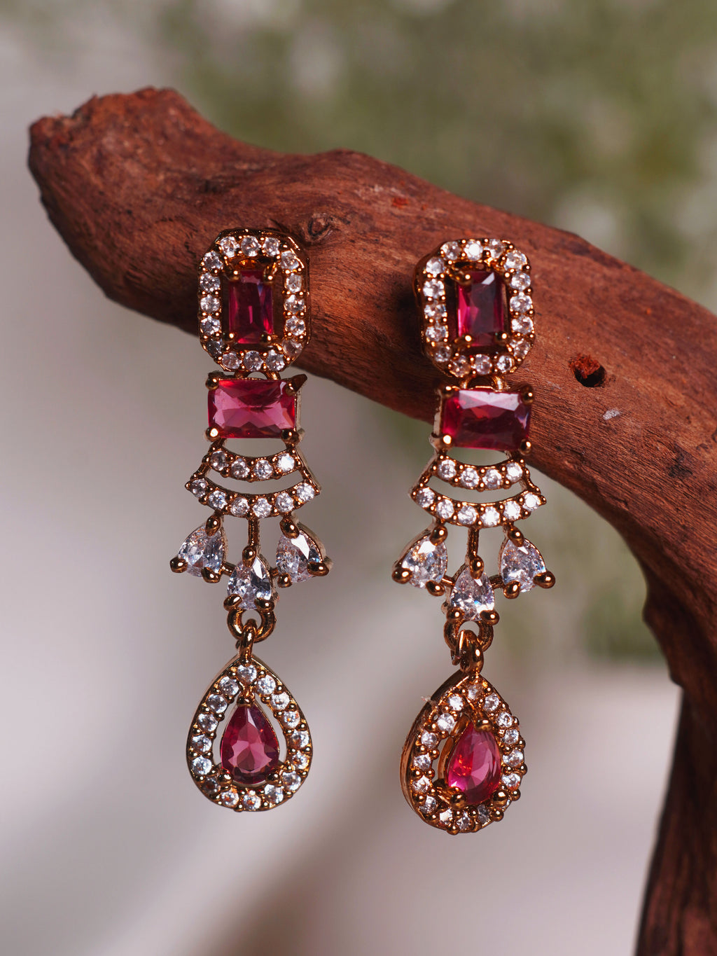 Crimson Cascade Crystal Statement Necklace Set