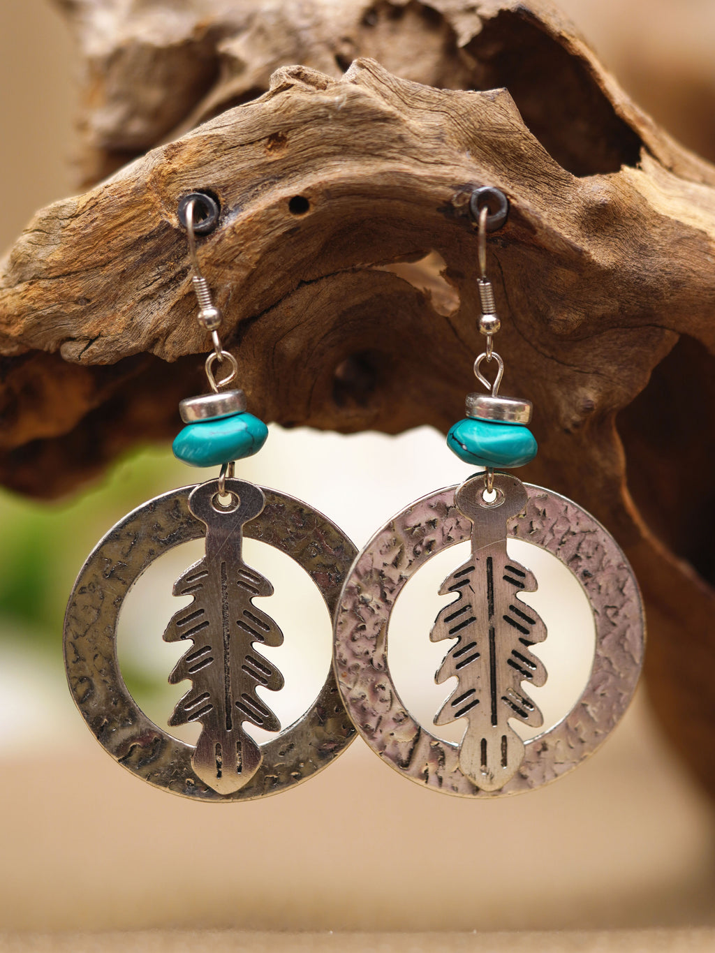 Silver Feather Circle Drop Earrings
