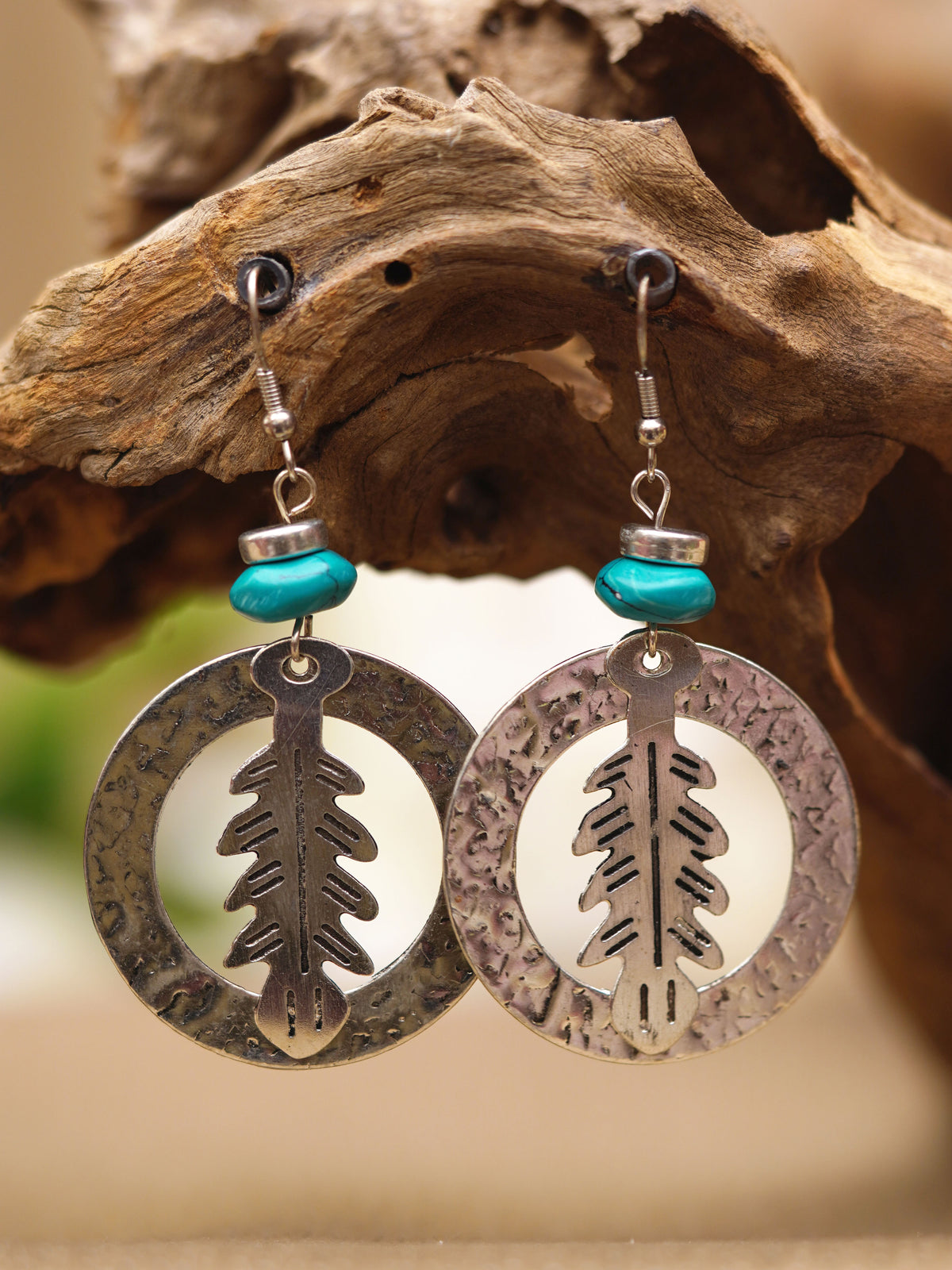 Silver Feather Circle Drop Earrings