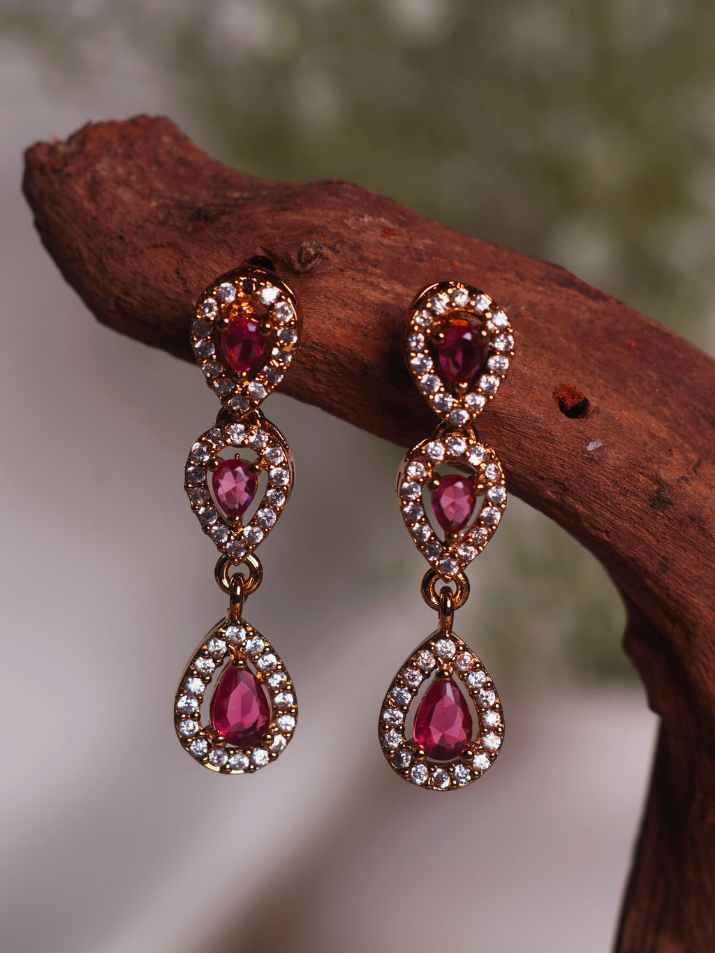 Crimson Teardrop Tennis Necklace Set