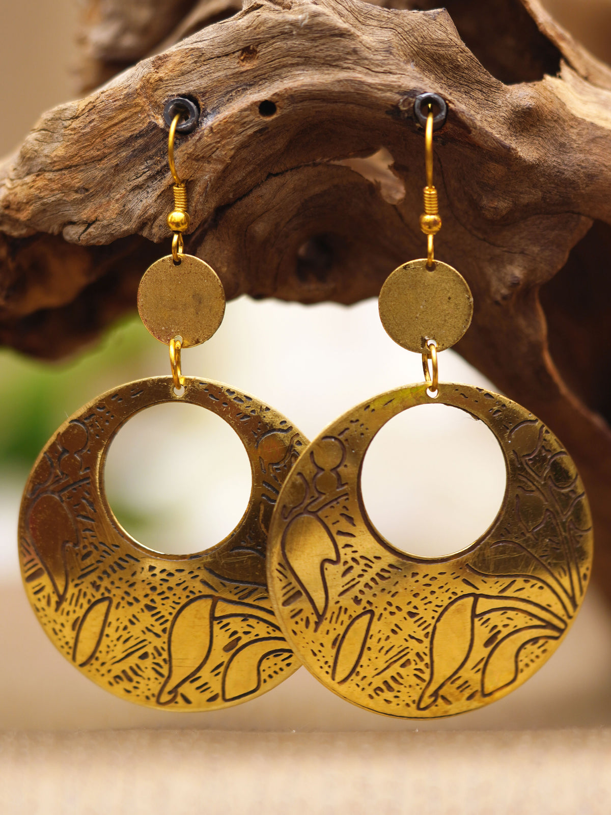 Antique Botanical Open Circle Earrings