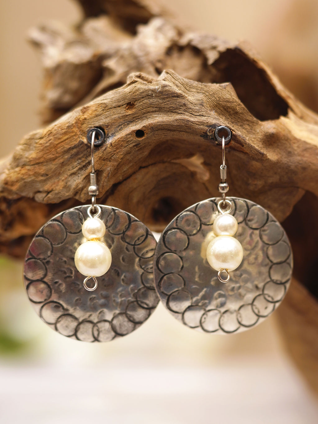 Ivory Pearl Textured Disc Earrings