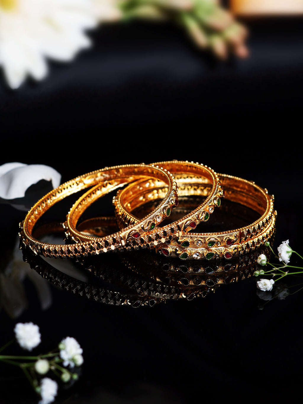 Navratan Leaf Design Bangle Set