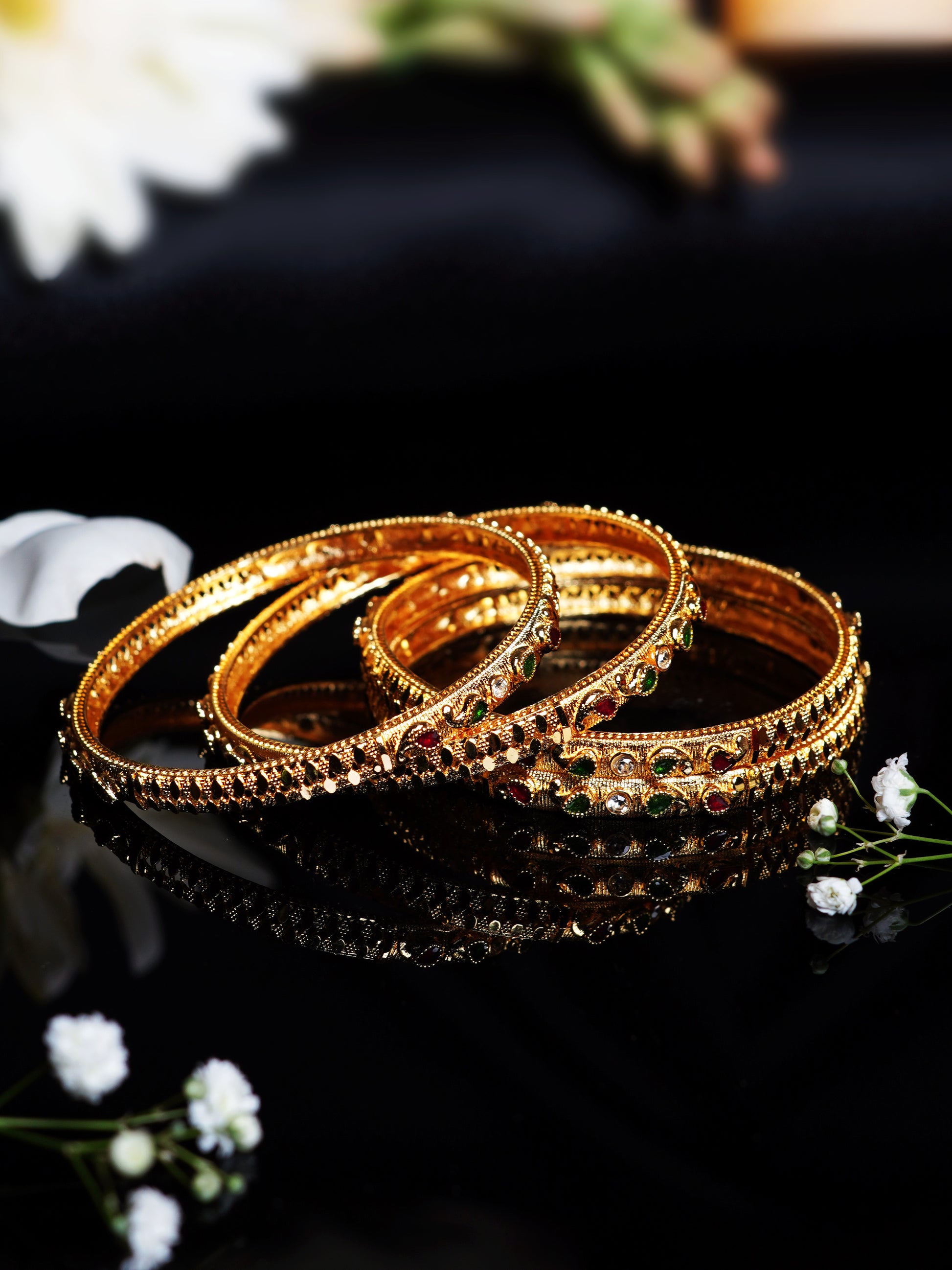 Navratan Leaf Design Bangle Set