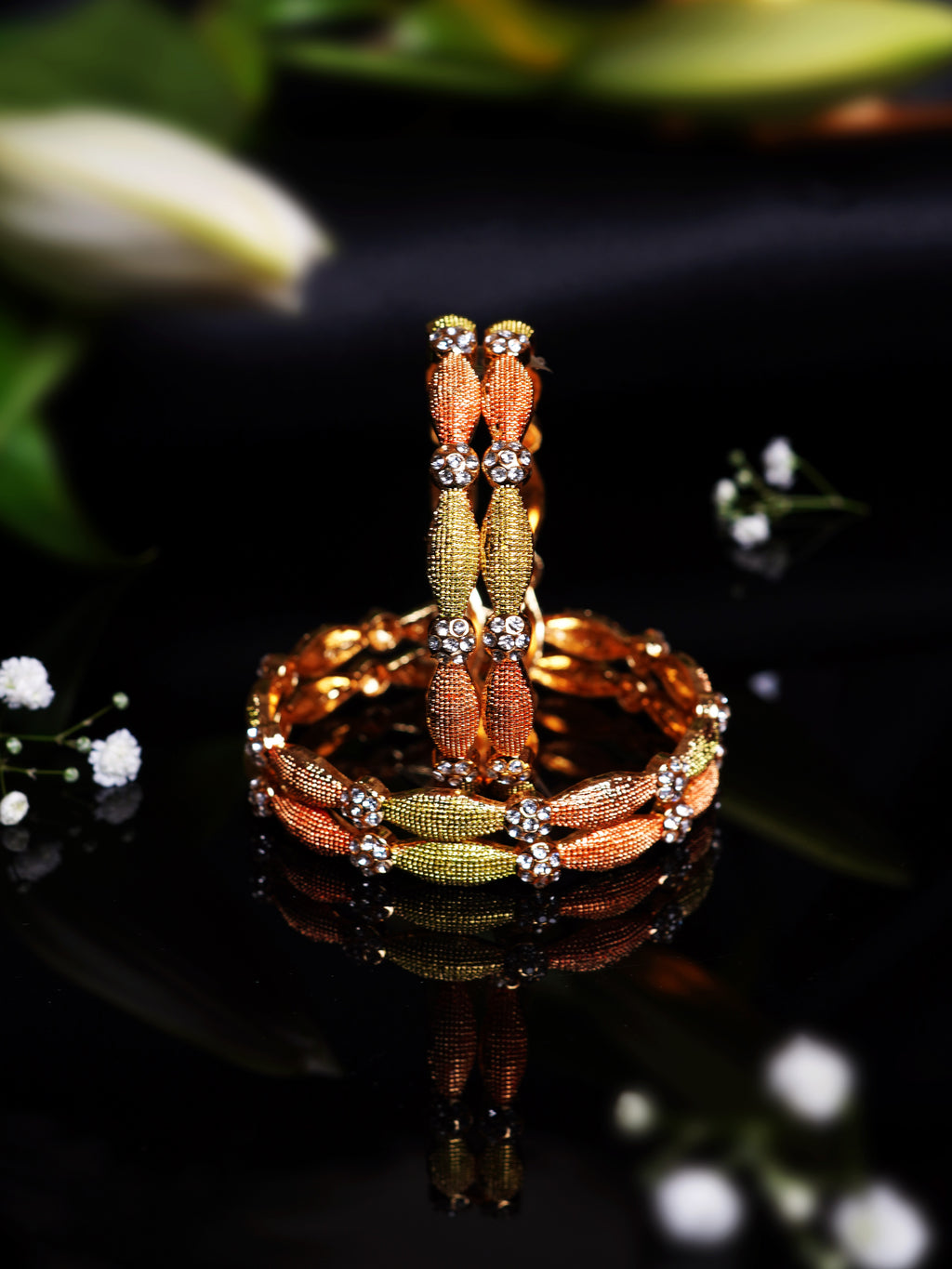 Tri Tone Oval Beaded Bangle Set