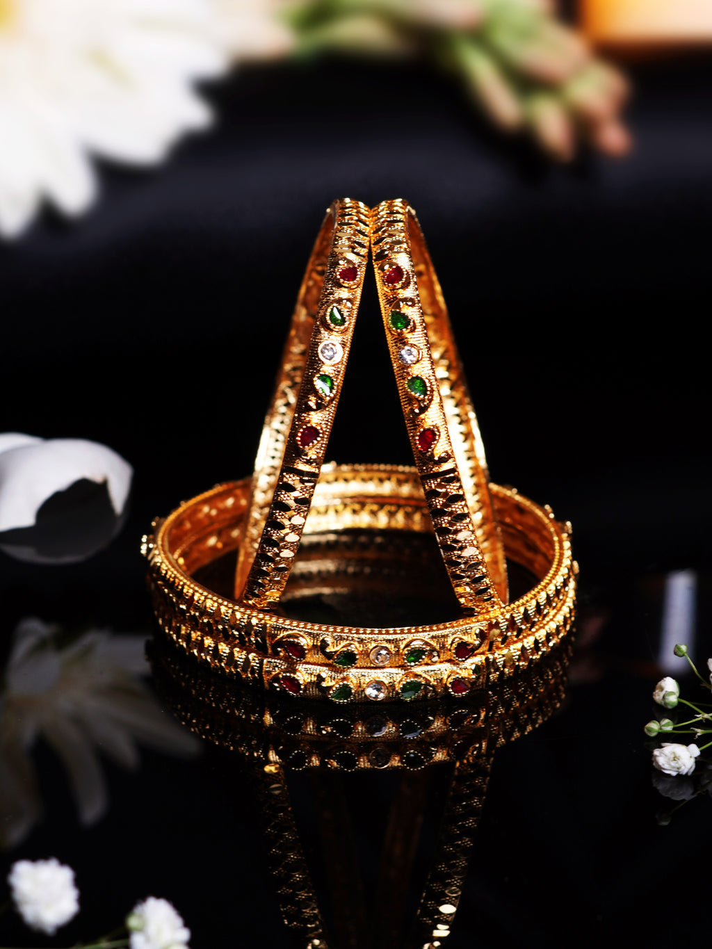 Navratan Leaf Design Bangle Set