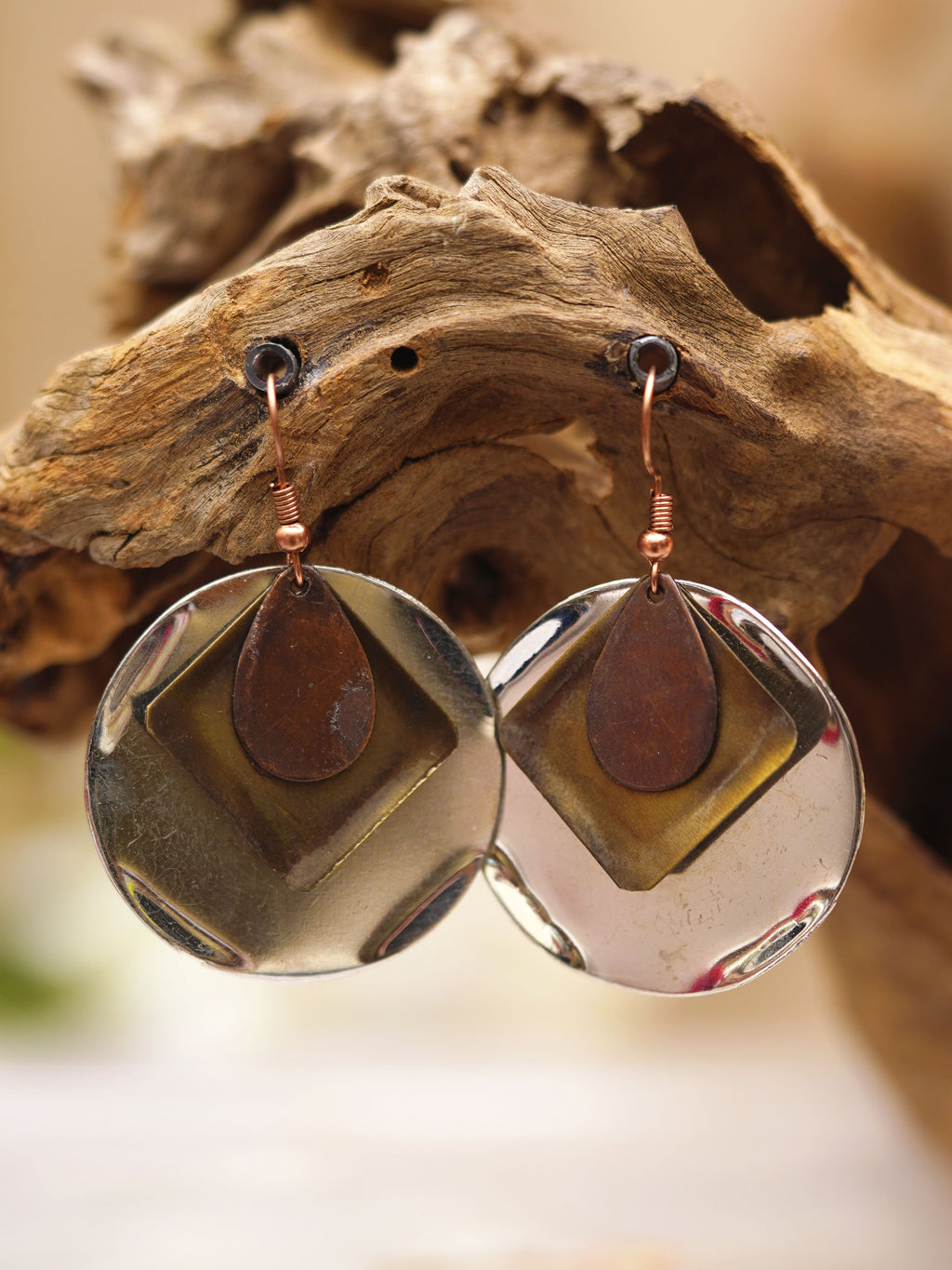 Mixed Metal Geometric Disc Earrings