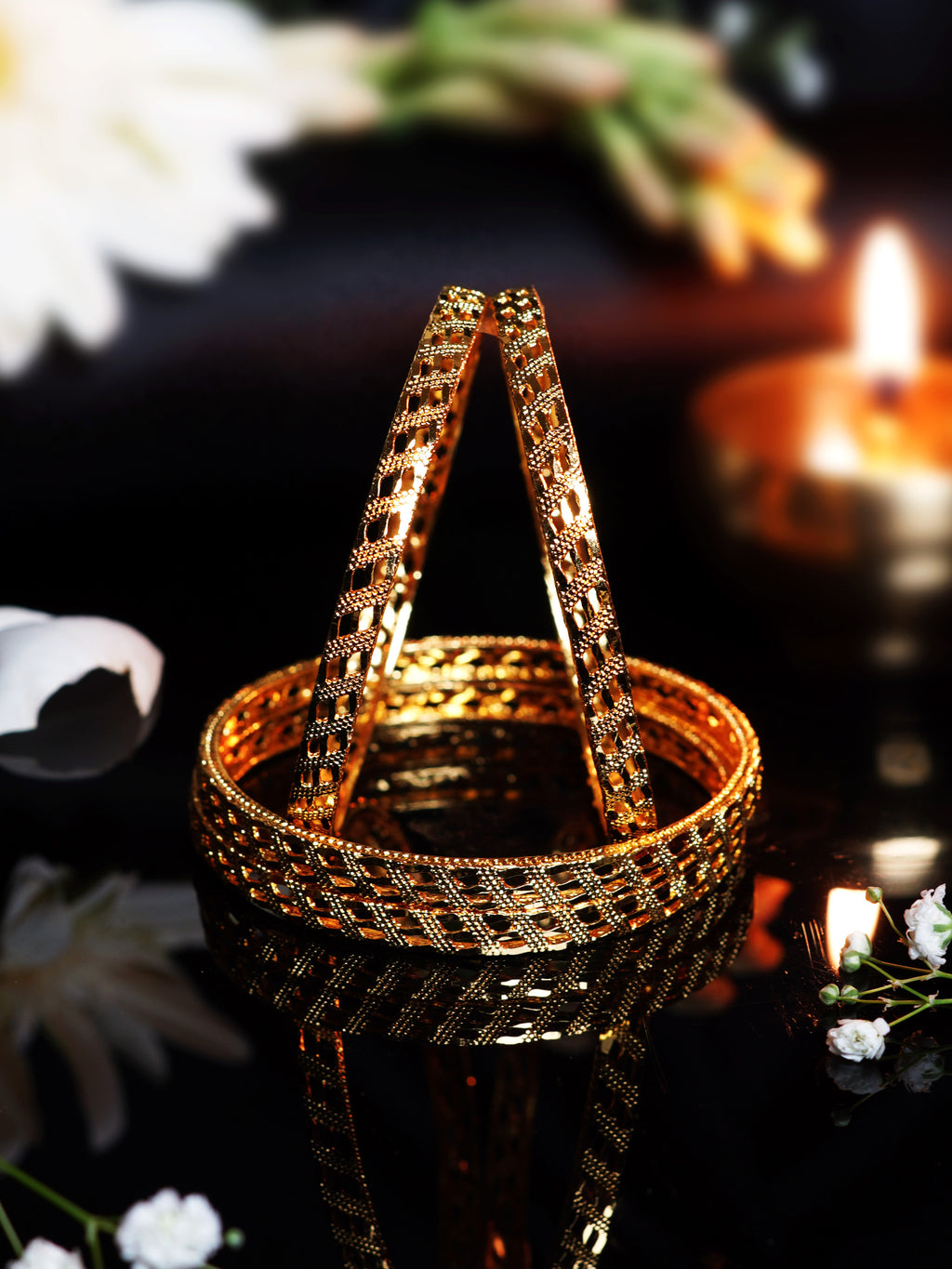 Geometric Jali Design Gold Bangle Set