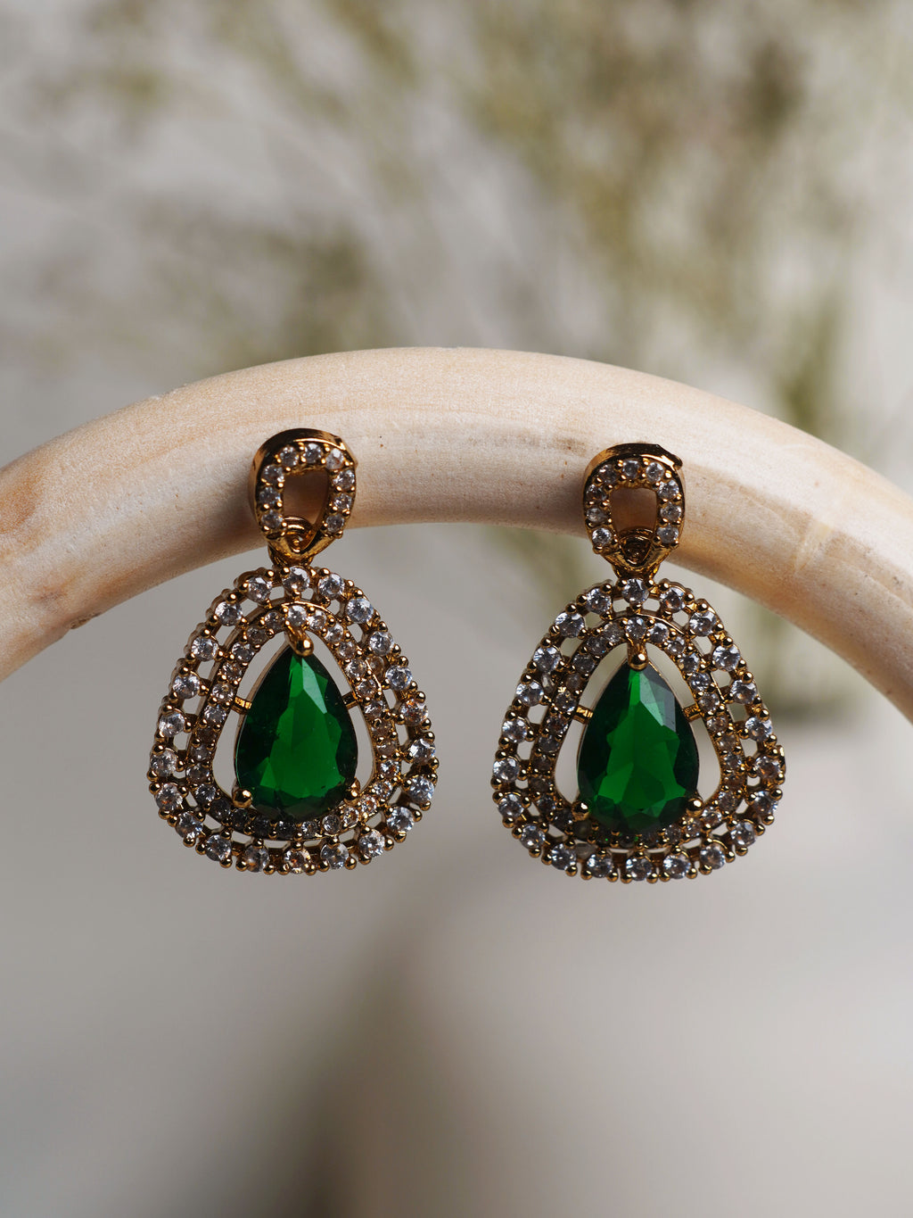 Emerald Teardrop Halo Necklace Set