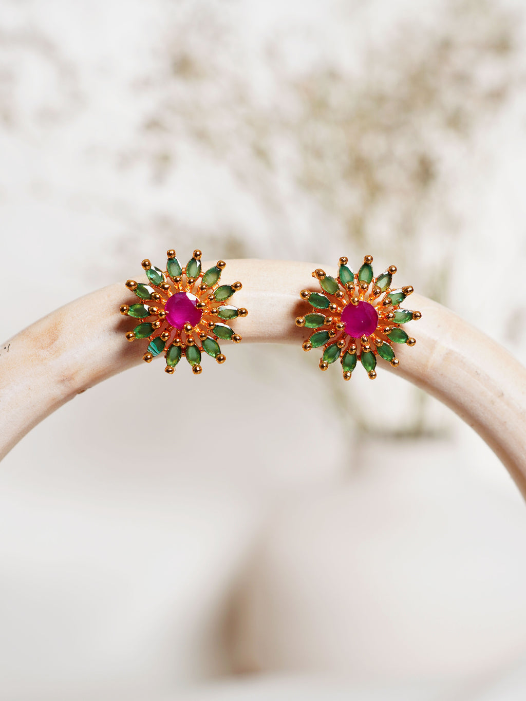 Rani Green Floral Stud Earrings