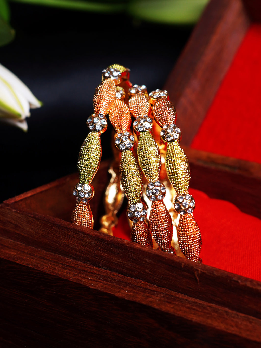 Tri Tone Oval Beaded Bangle Set