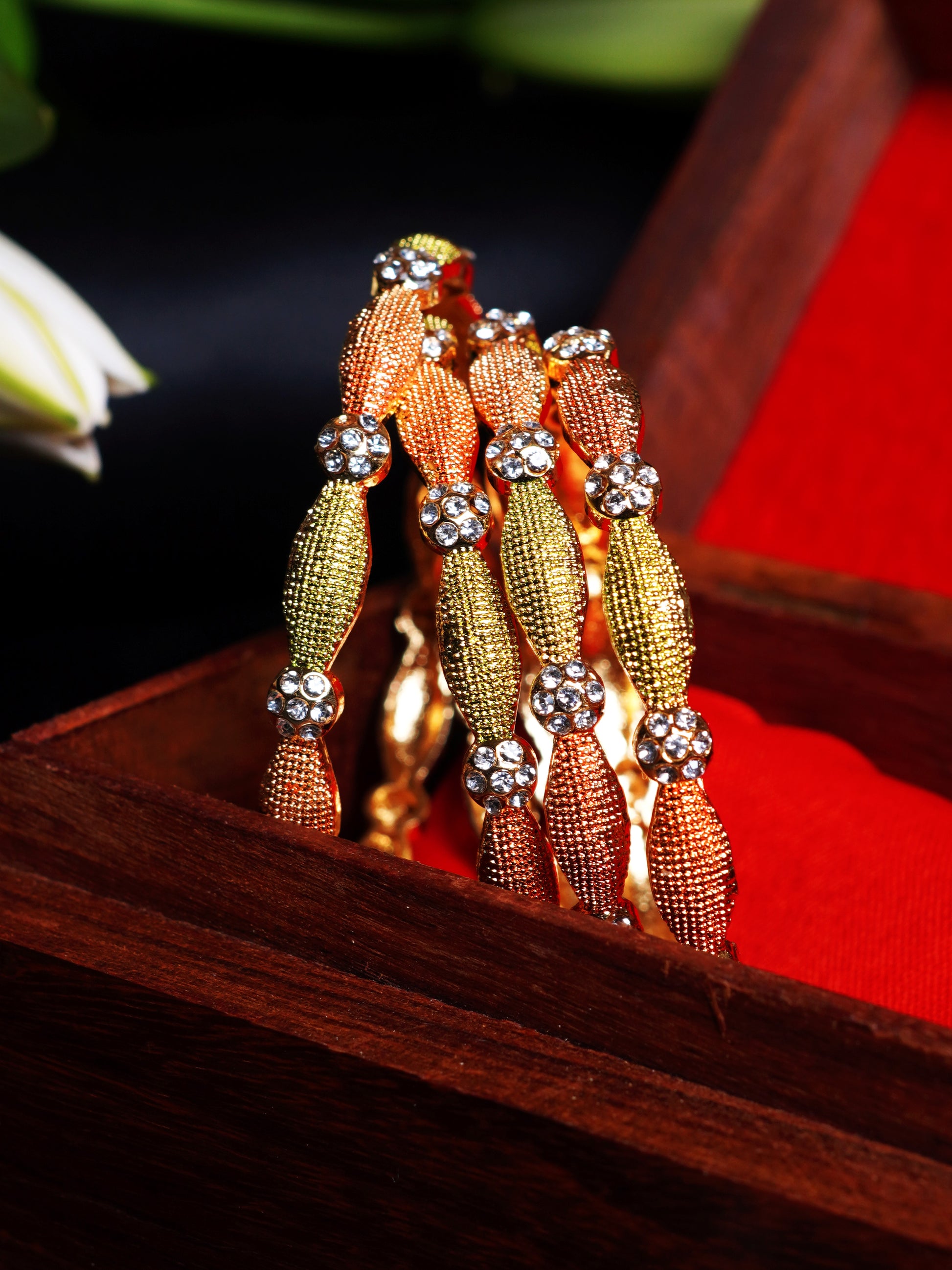 Tri Tone Oval Beaded Bangle Set