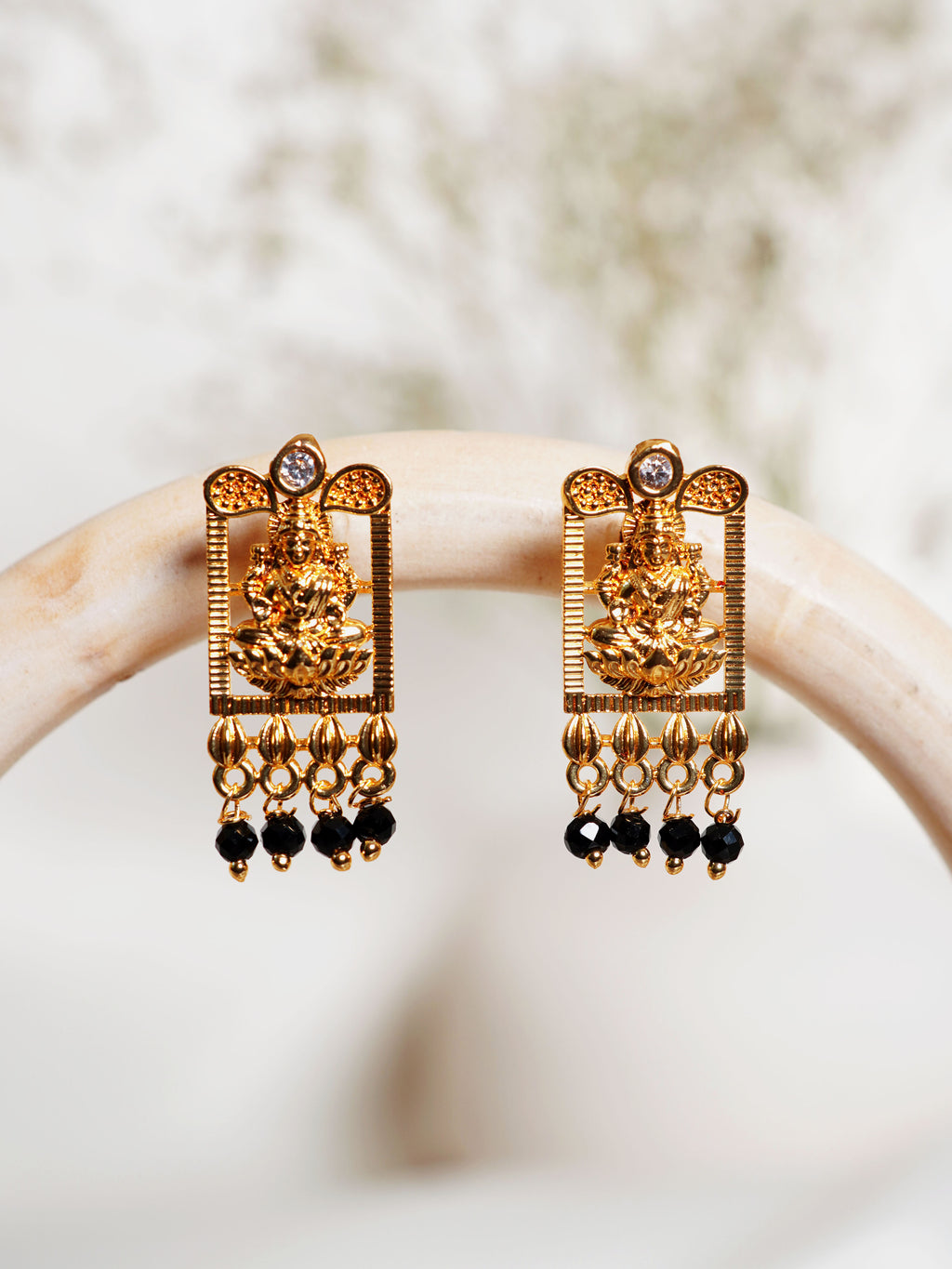 Lakshmi Black Bead Drop Earrings