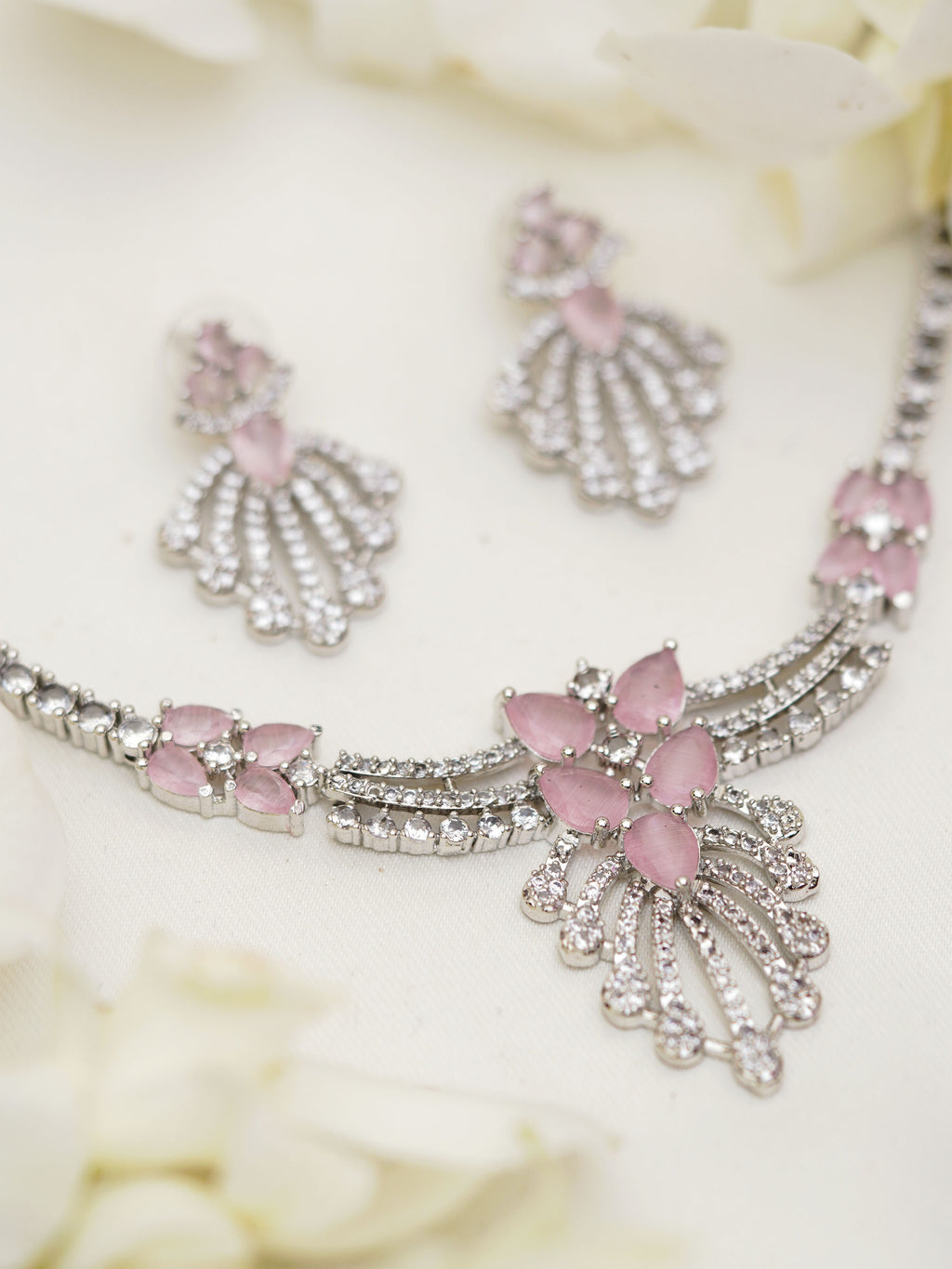 Blush Pink Petal Cascade Necklace Set