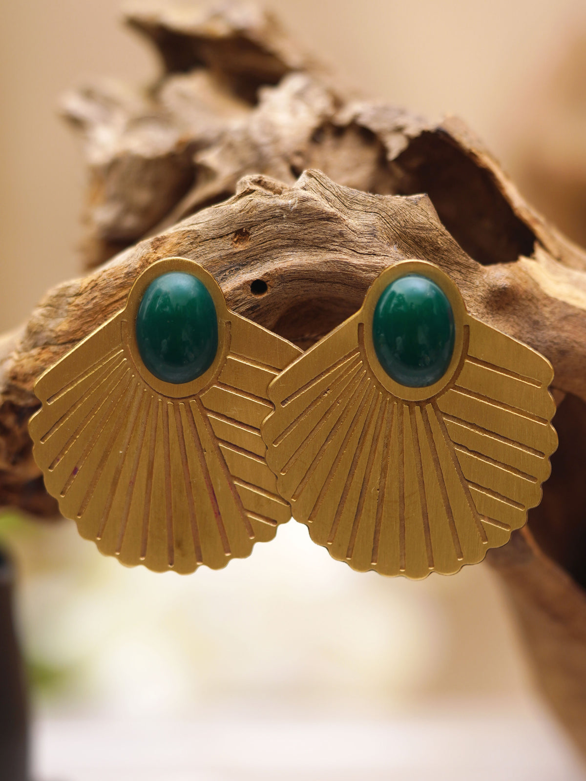 Forest Green Sunray Fan Stud Earrings