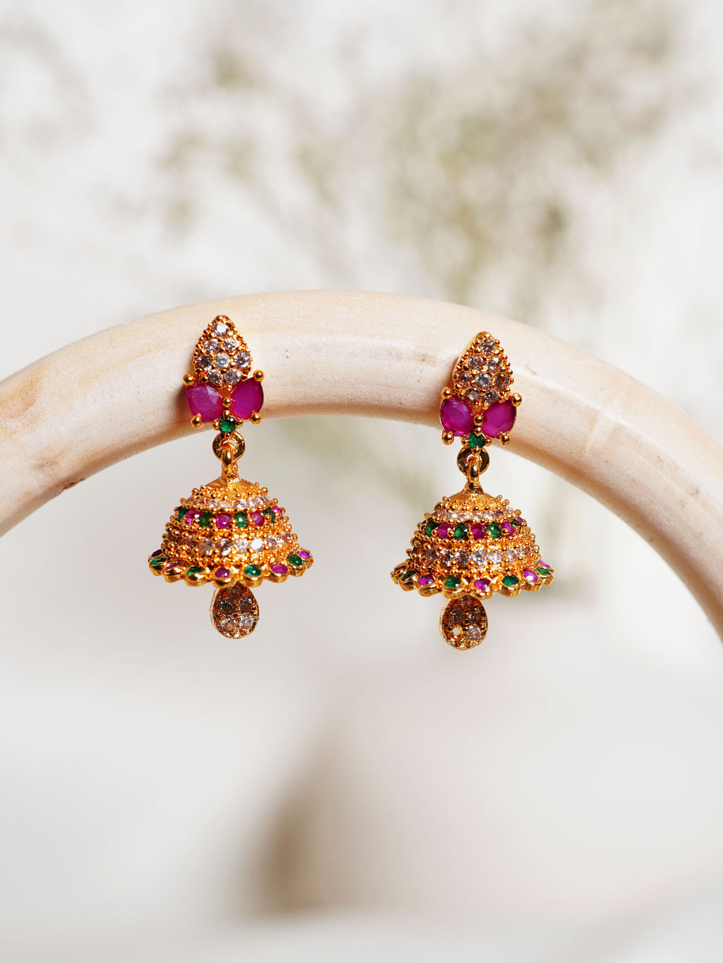 Rani Green Crystal Jhumka Earrings