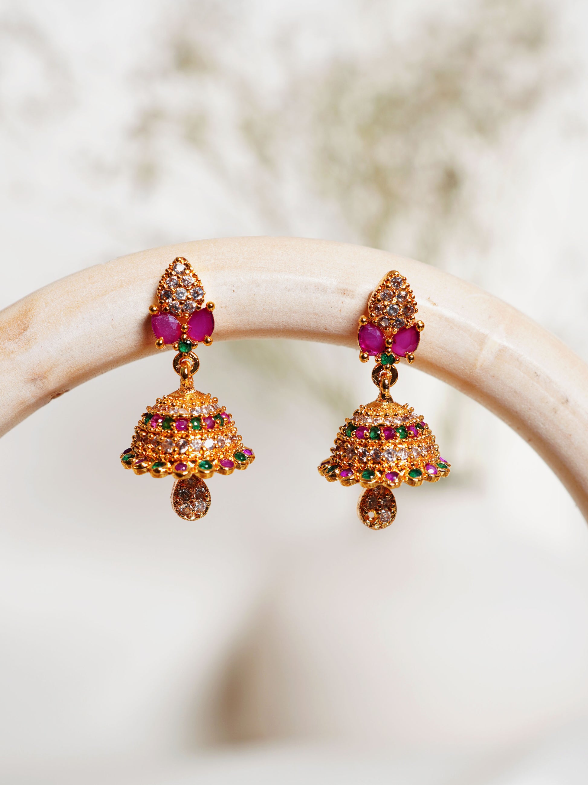 Rani Green Crystal Jhumka Earrings