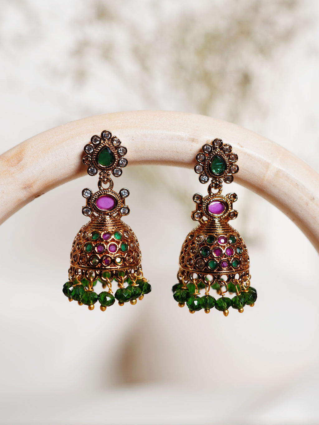 Rani Green Heritage Jhumka Earrings