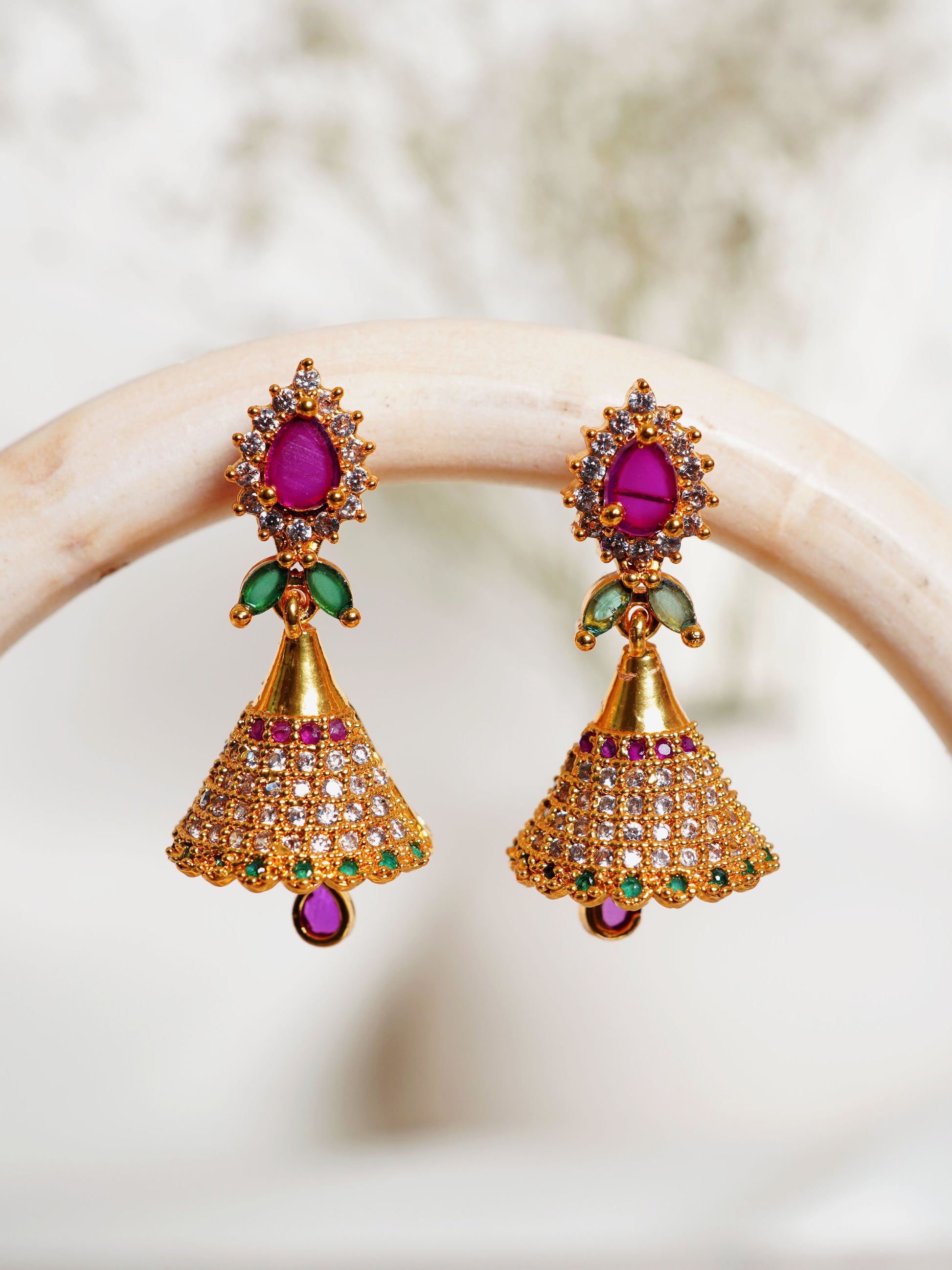Rani Green Teardrop Jhumka Earrings
