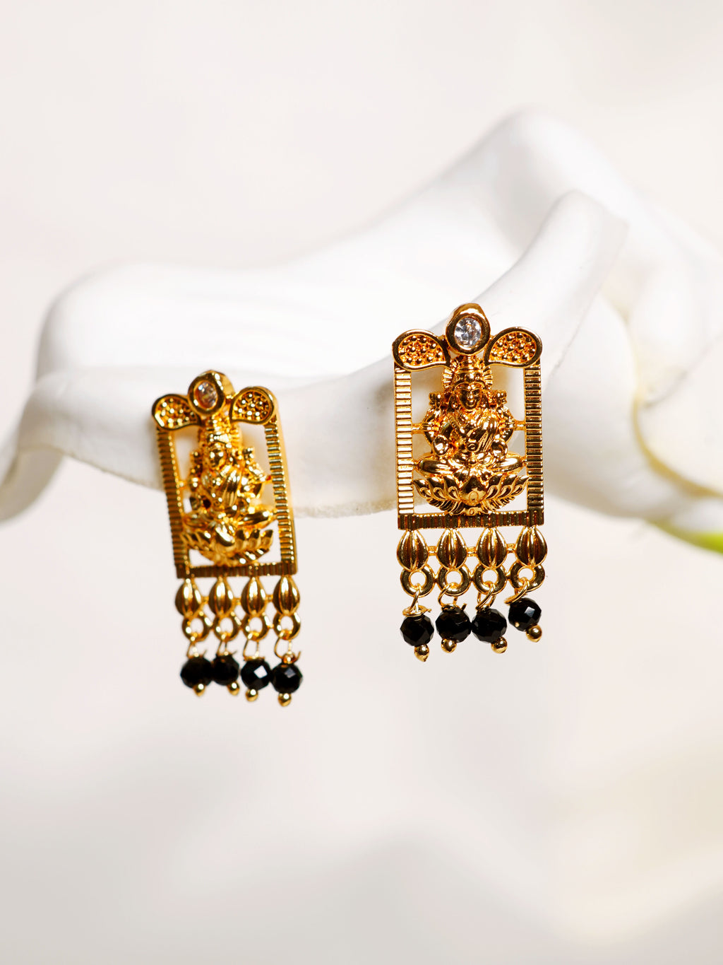 Lakshmi Black Bead Drop Earrings