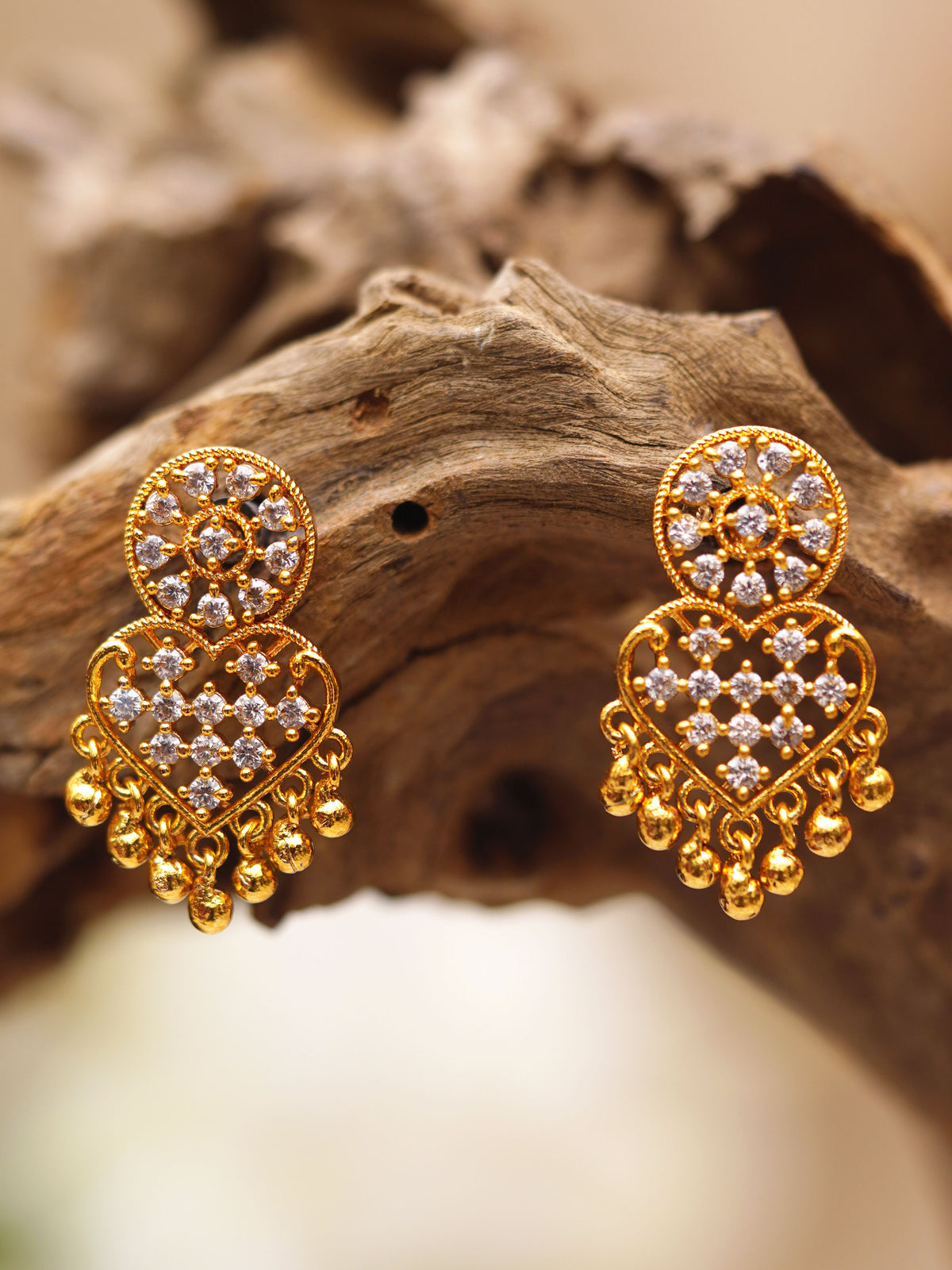 Crystal Heart Ghungroo Earrings