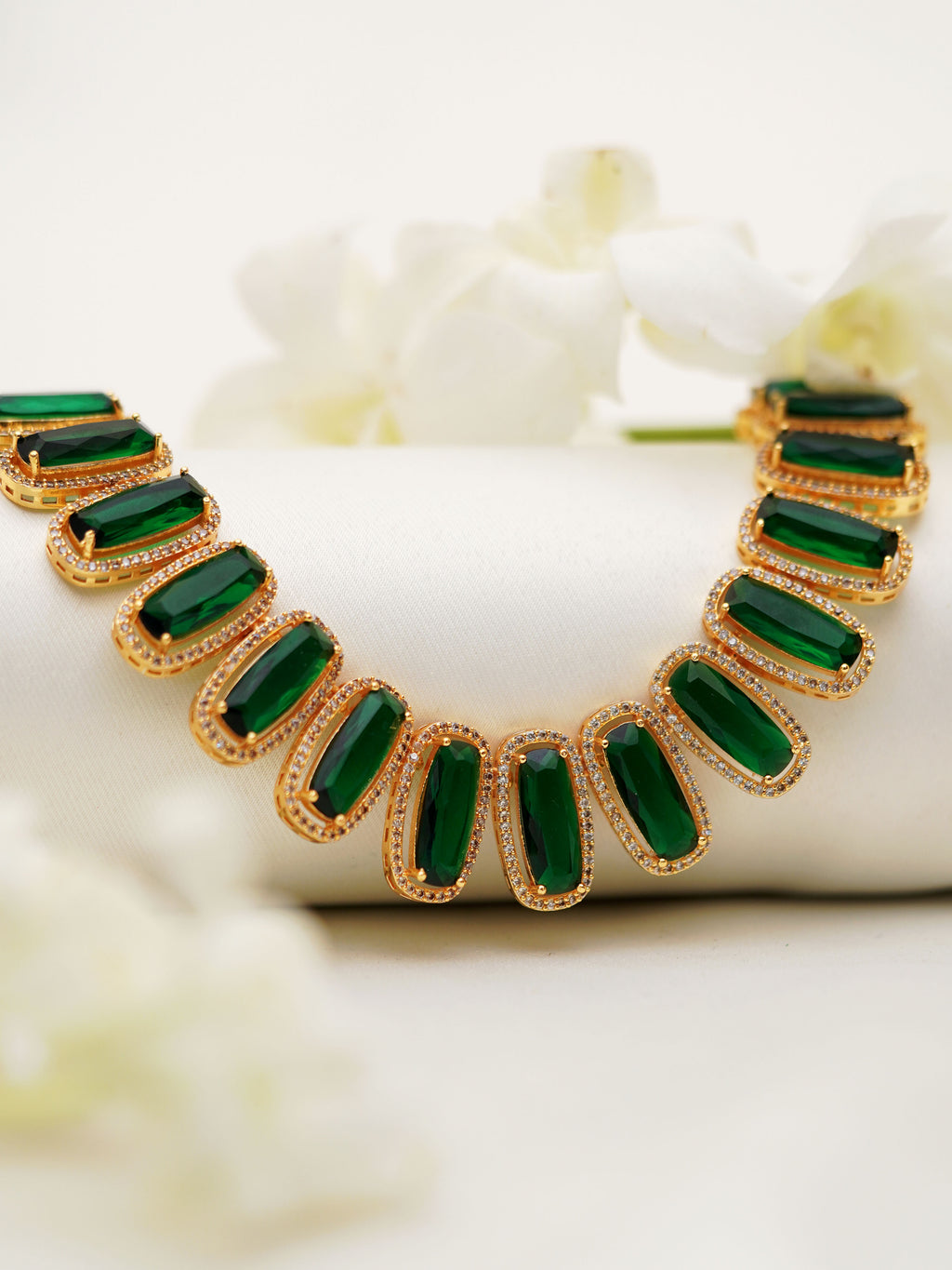 Forest Green Rectangular Stone Necklace Set