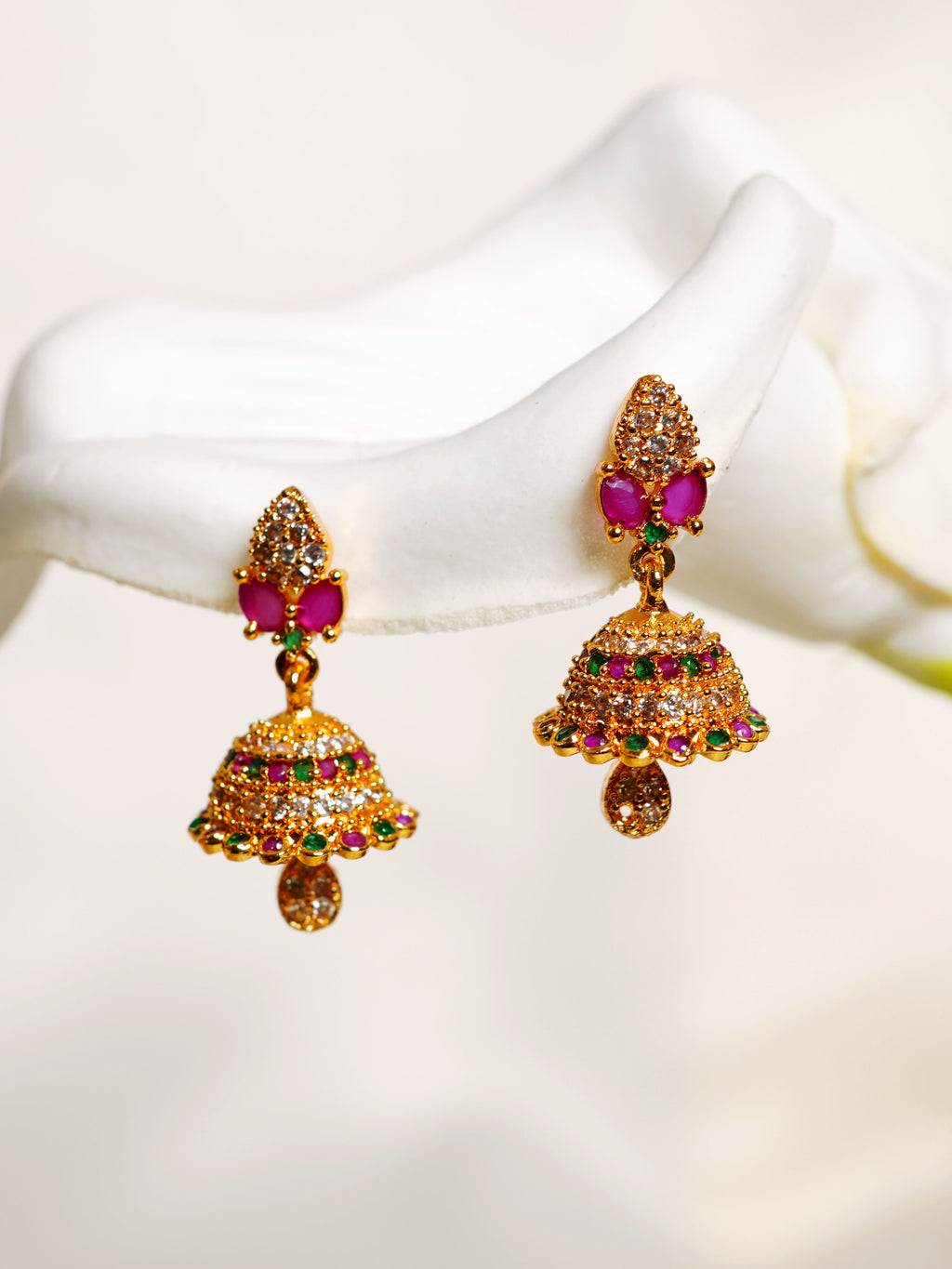 Rani Green Crystal Jhumka Earrings