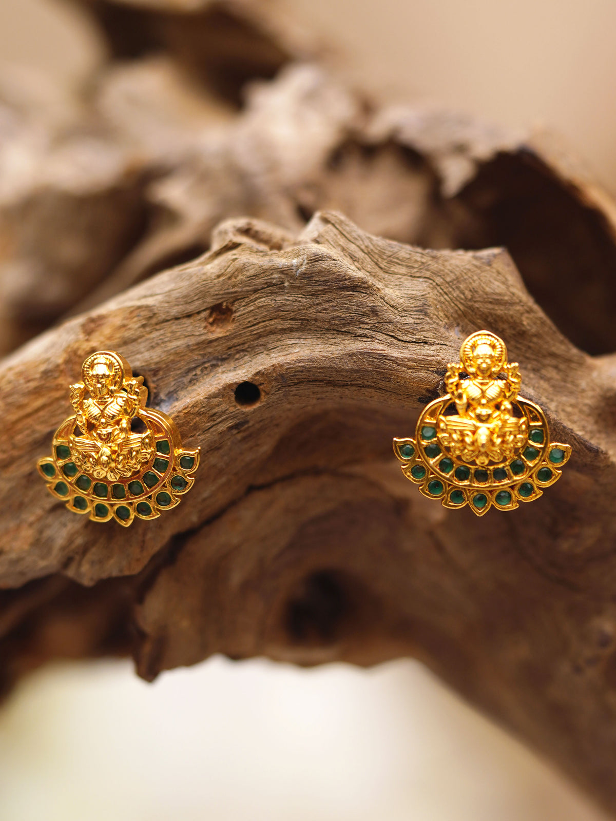 Green Lakshmi Temple Stud Earrings
