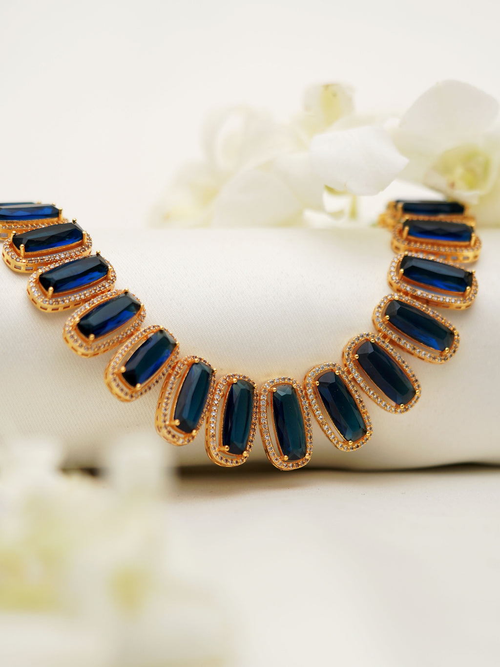 Midnight Blue Rectangular Stone Necklace Set